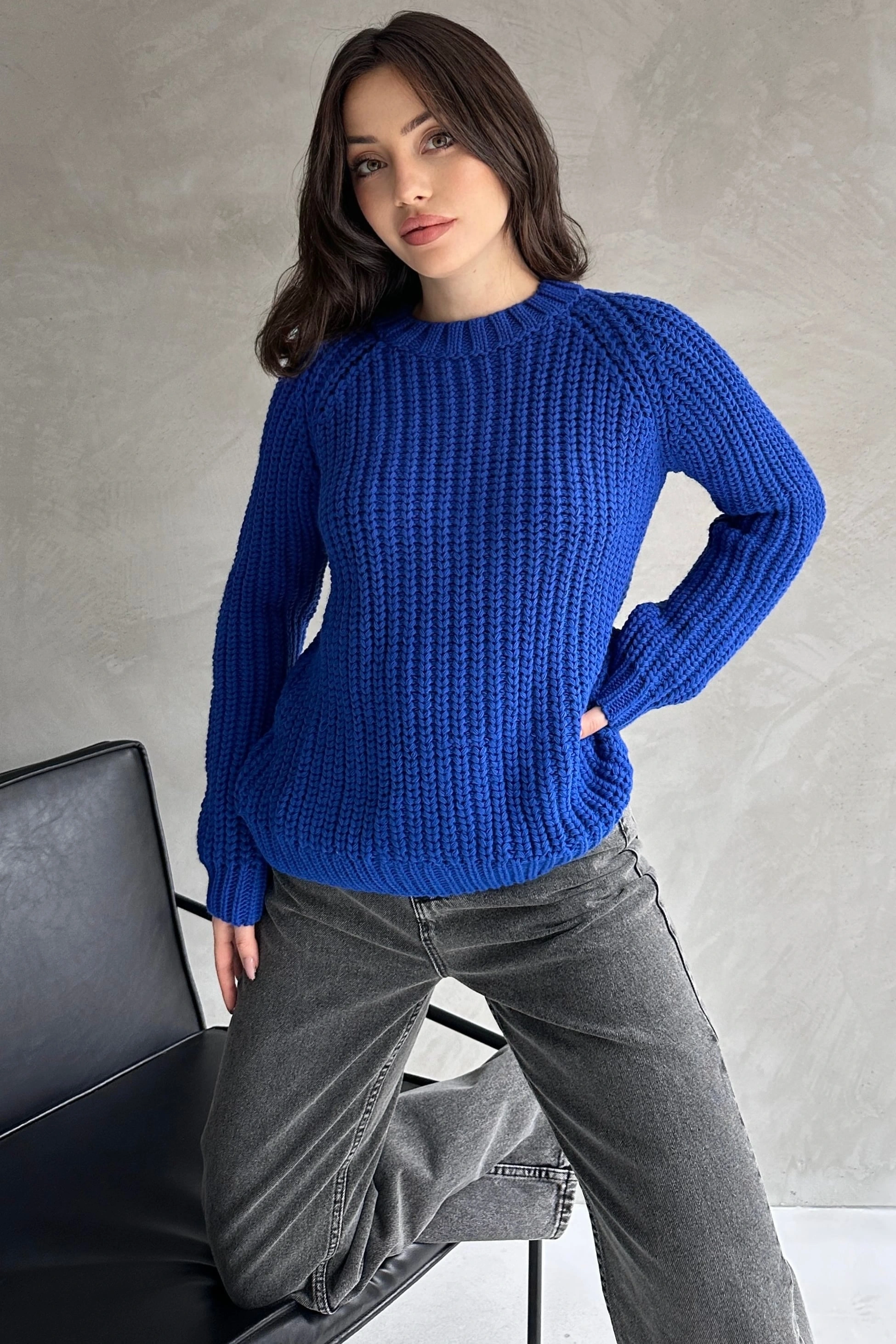 Bisiklet Yaka Selanik Örgü Triko Kazak