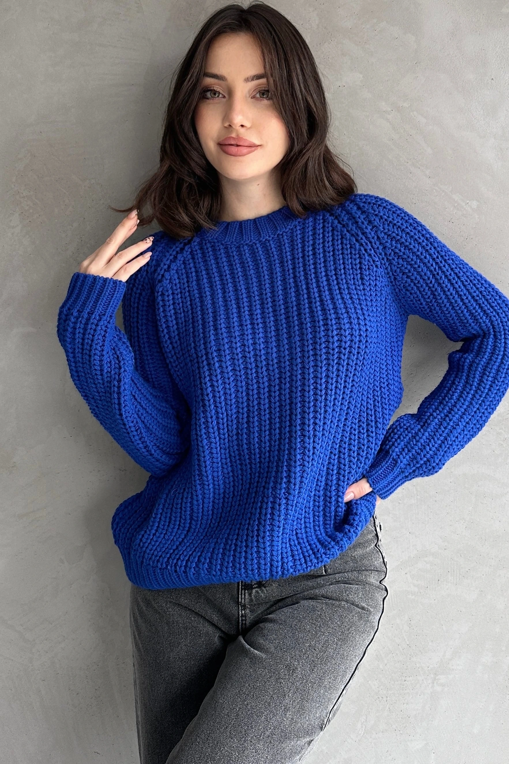 Bisiklet Yaka Selanik Örgü Triko Kazak