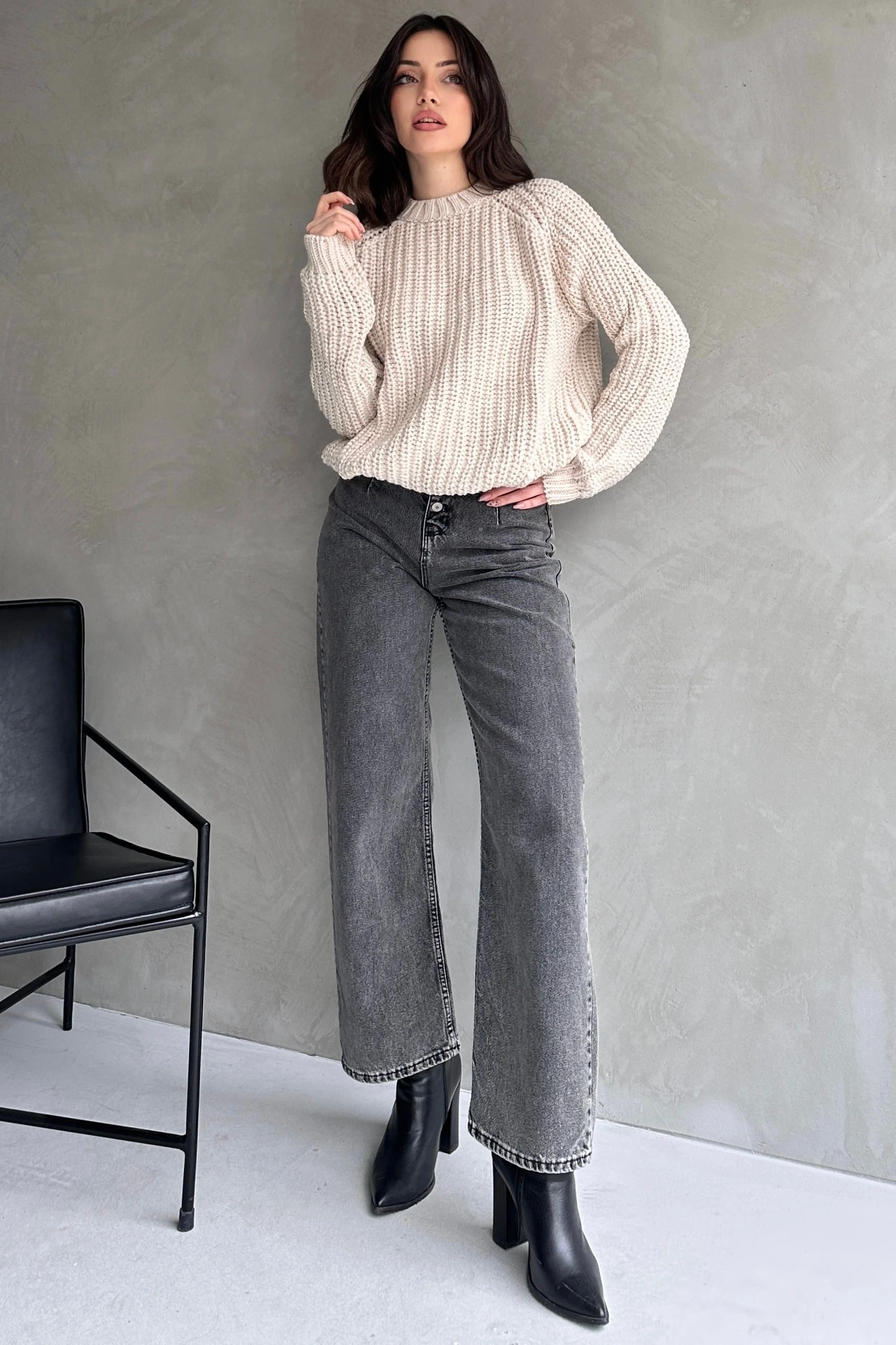 Bisiklet Yaka Selanik Örgü Triko Kazak