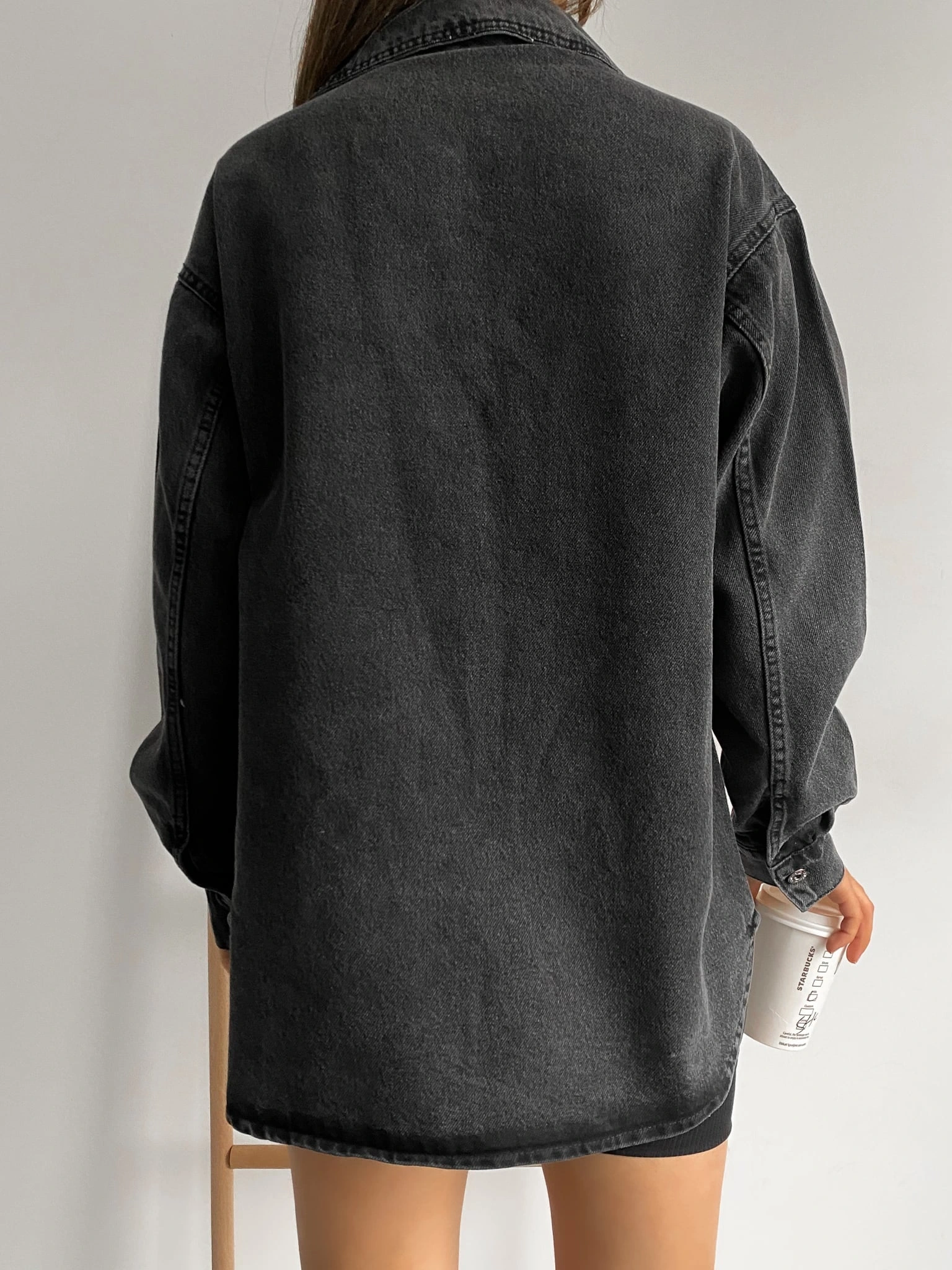 Pullaps Çift Cepli Oversize Denim Gömlek Ceket Antrasit