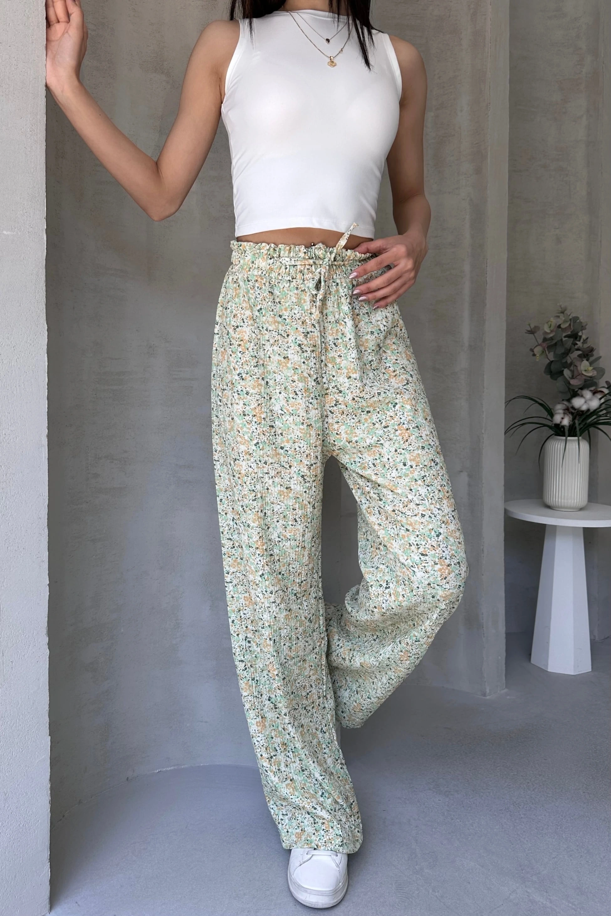 Desenli Beli Lastikli Bürümcük Pantolon