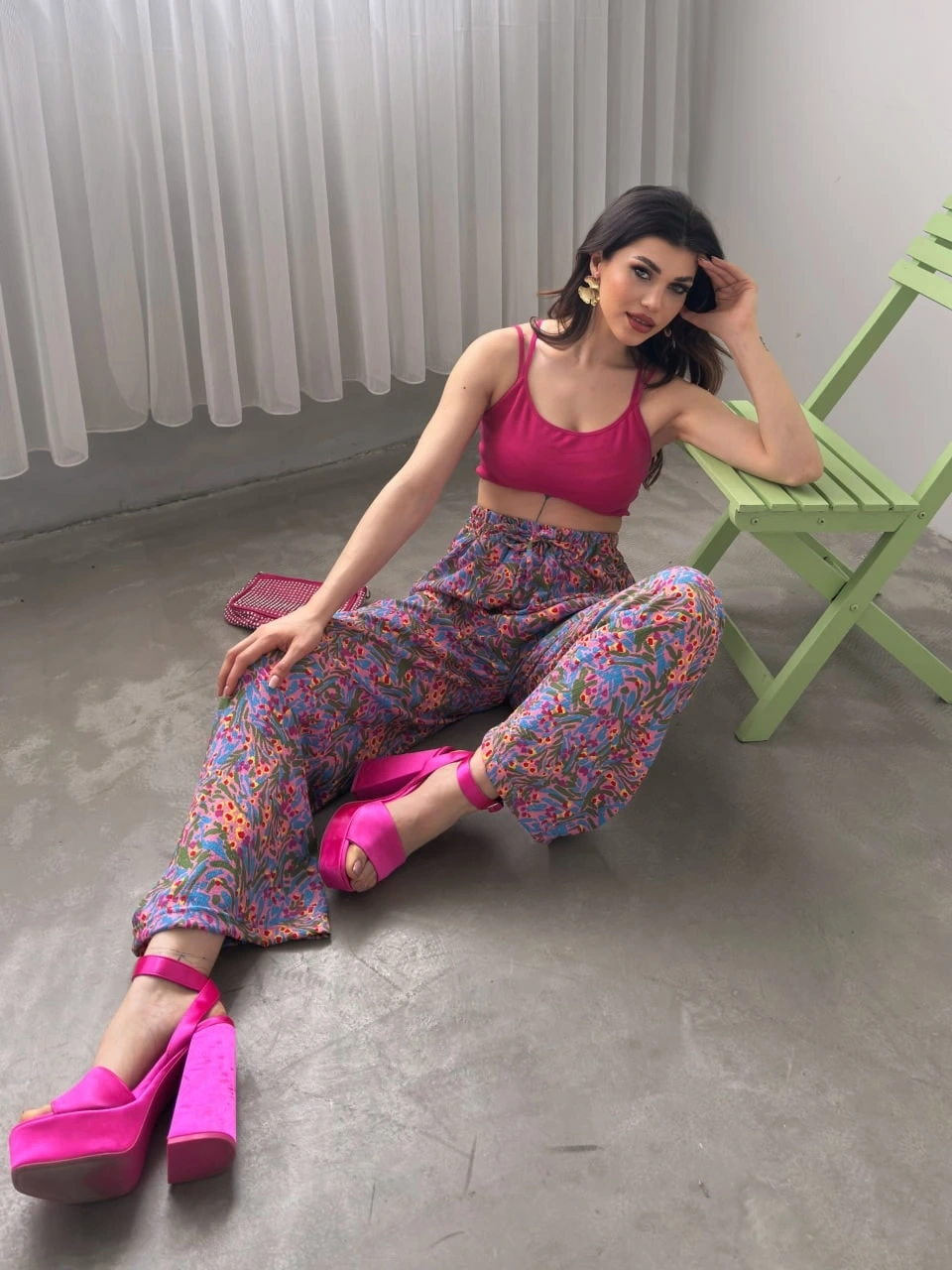 Desenli Beli Lastikli Bürümcük Pantolon