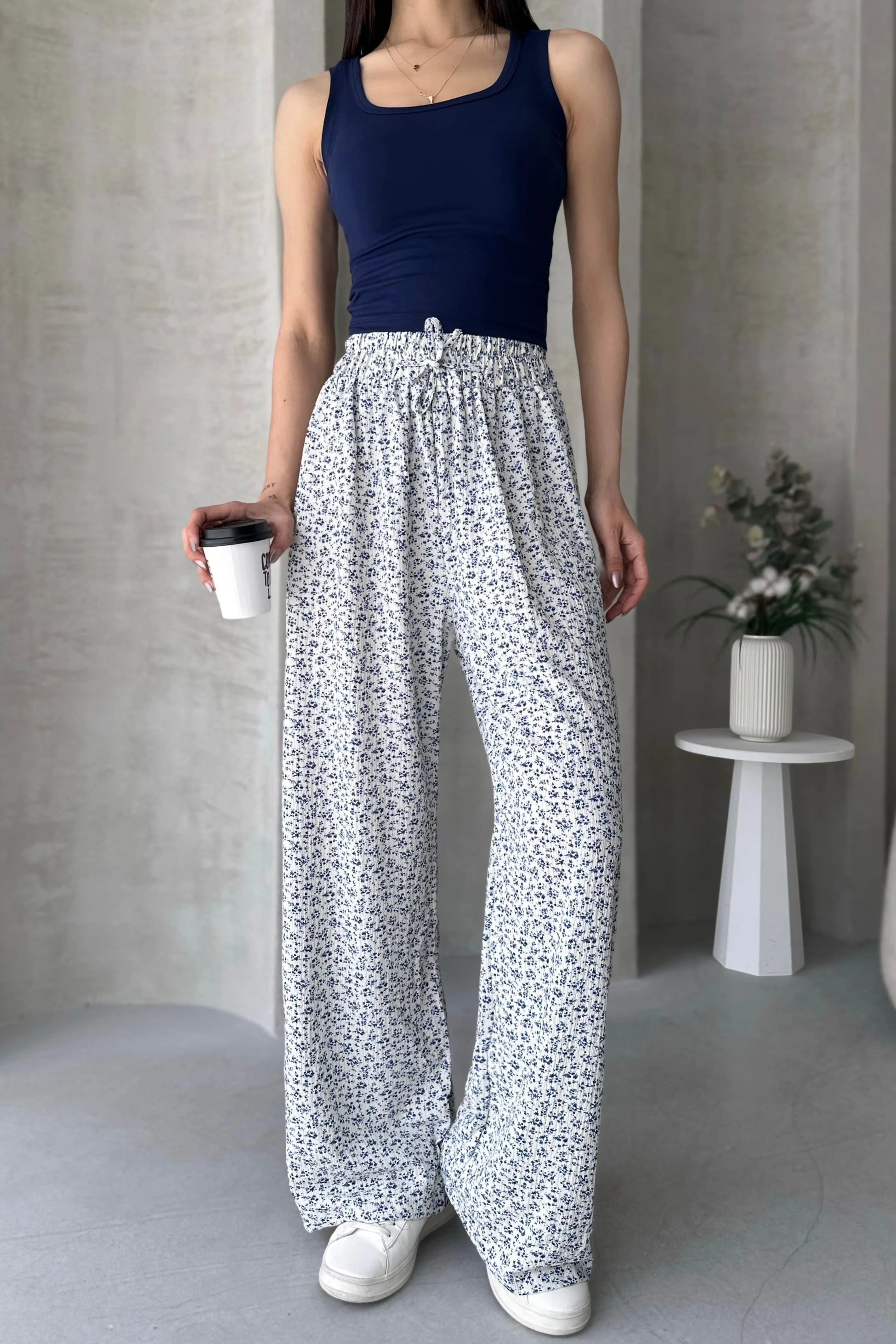 Desenli Beli Lastikli Bürümcük Pantolon