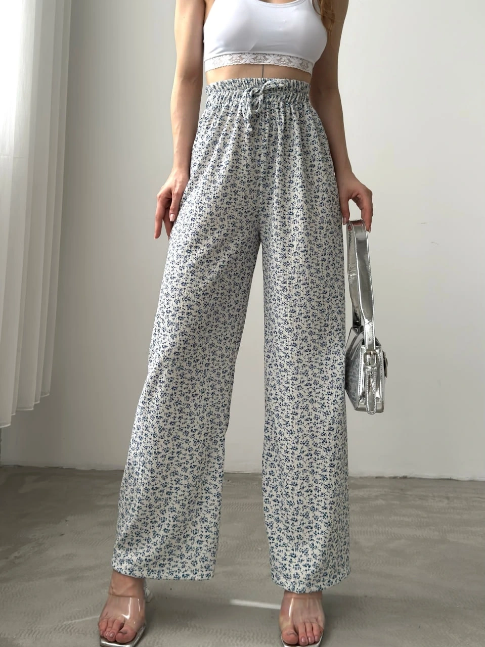 Desenli Beli Lastikli Bürümcük Pantolon