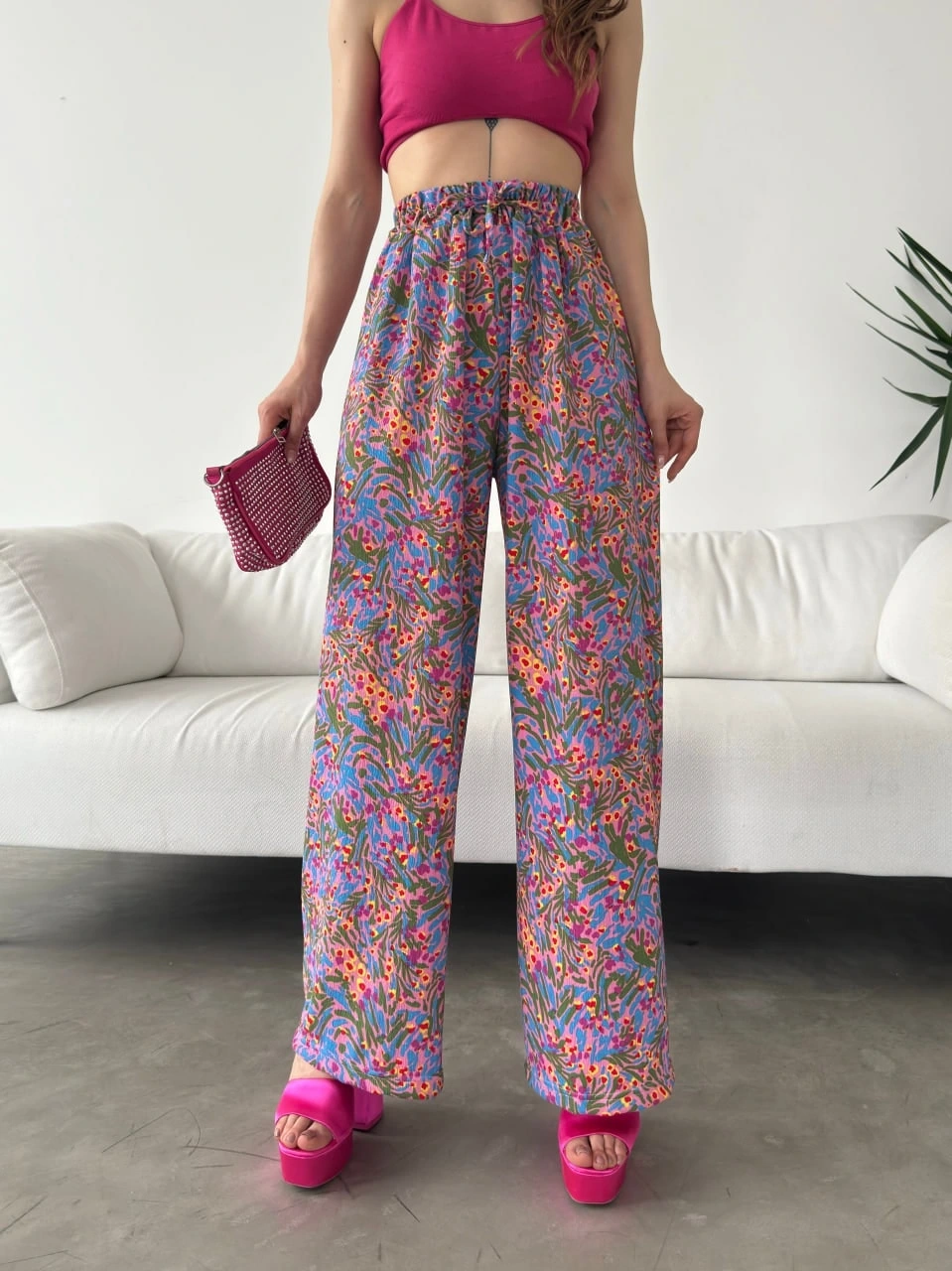 Desenli Beli Lastikli Bürümcük Pantolon