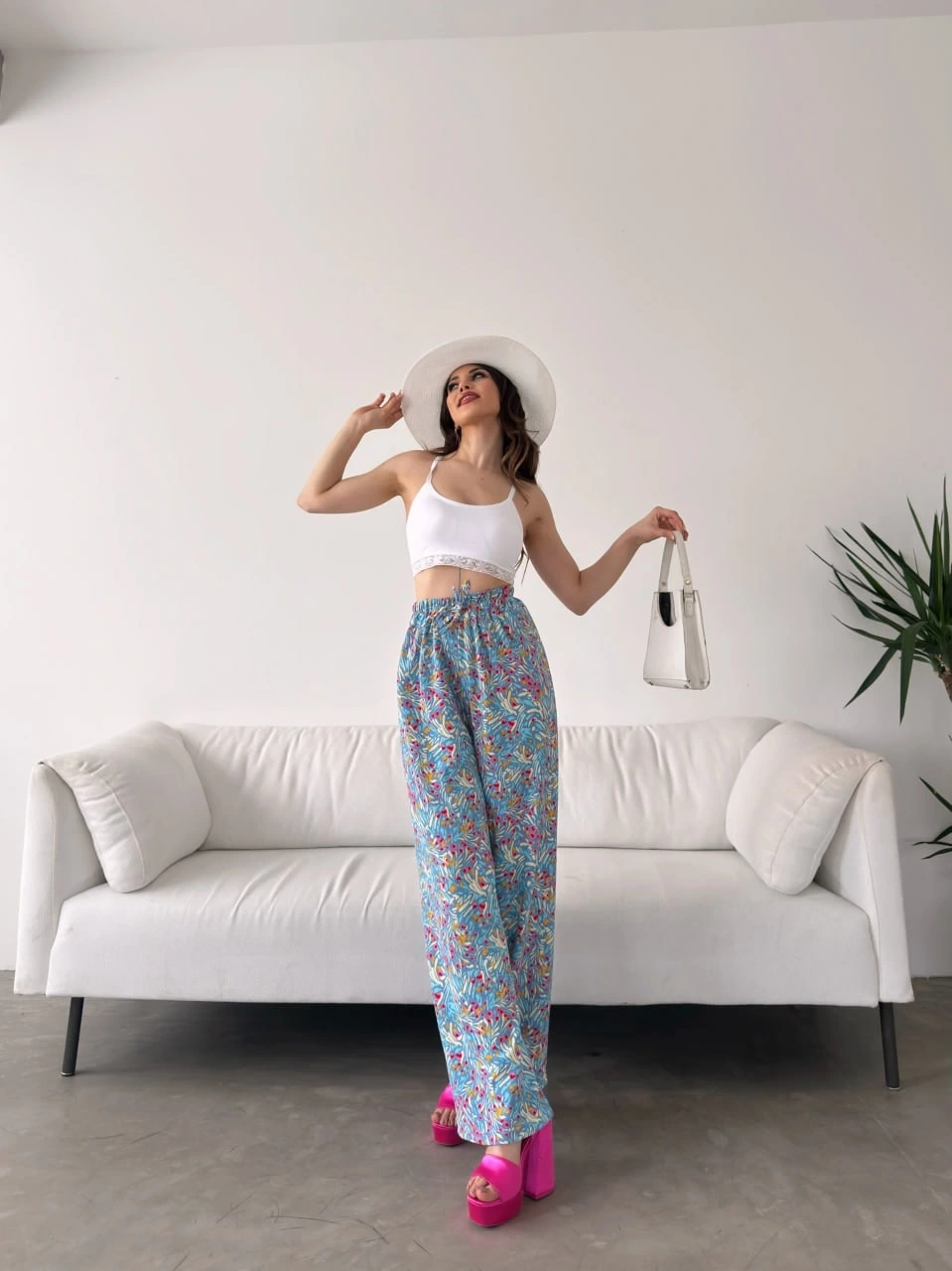 Desenli Beli Lastikli Bürümcük Pantolon