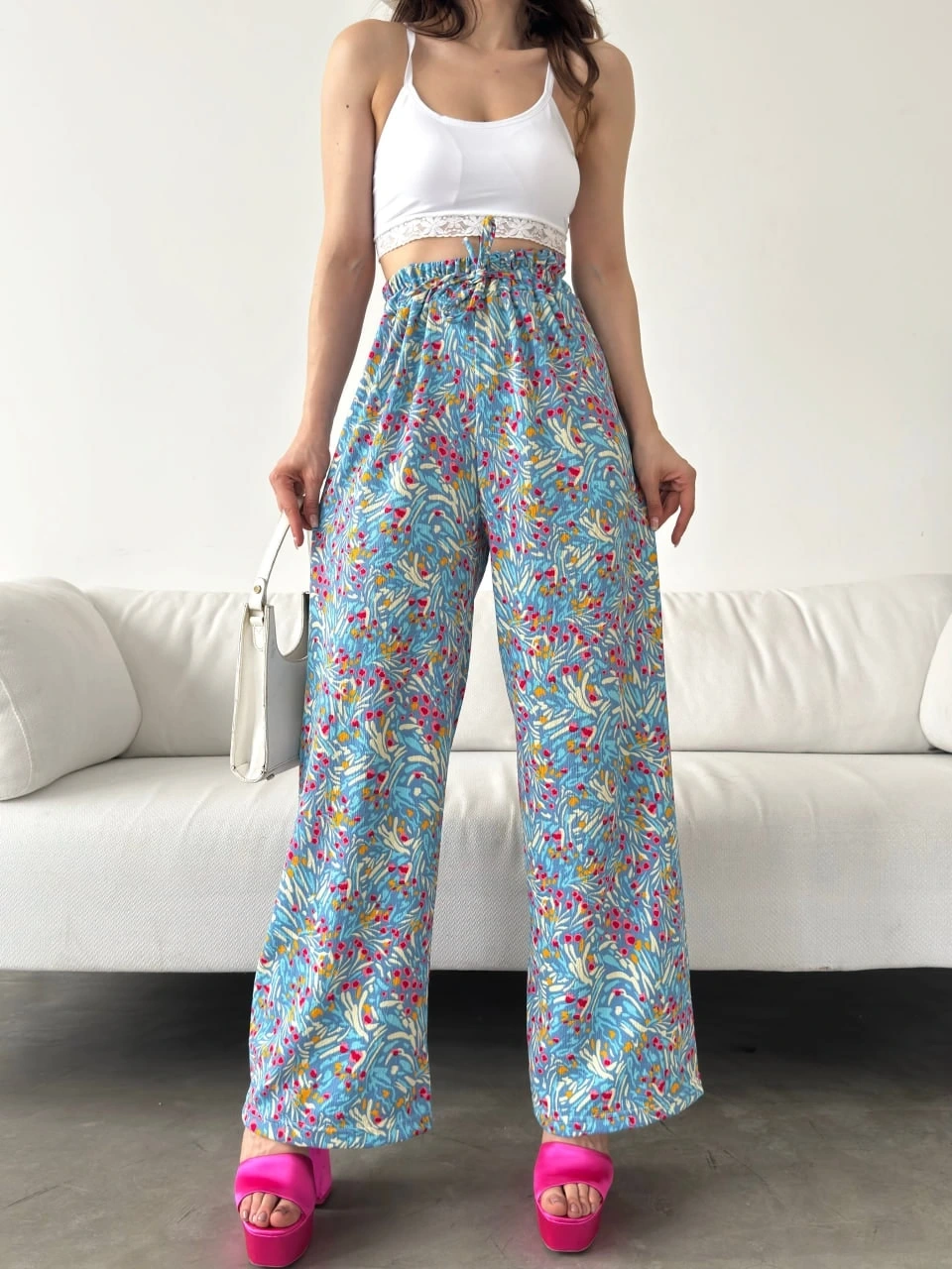 Desenli Beli Lastikli Bürümcük Pantolon