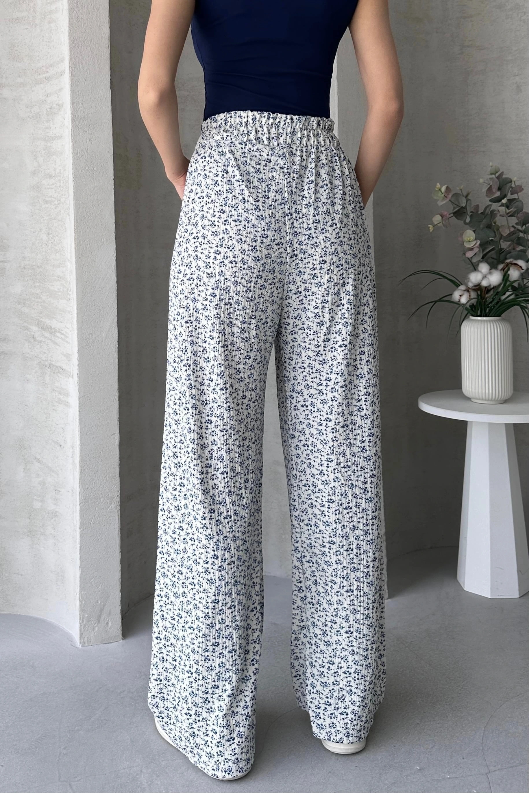 Desenli Beli Lastikli Bürümcük Pantolon