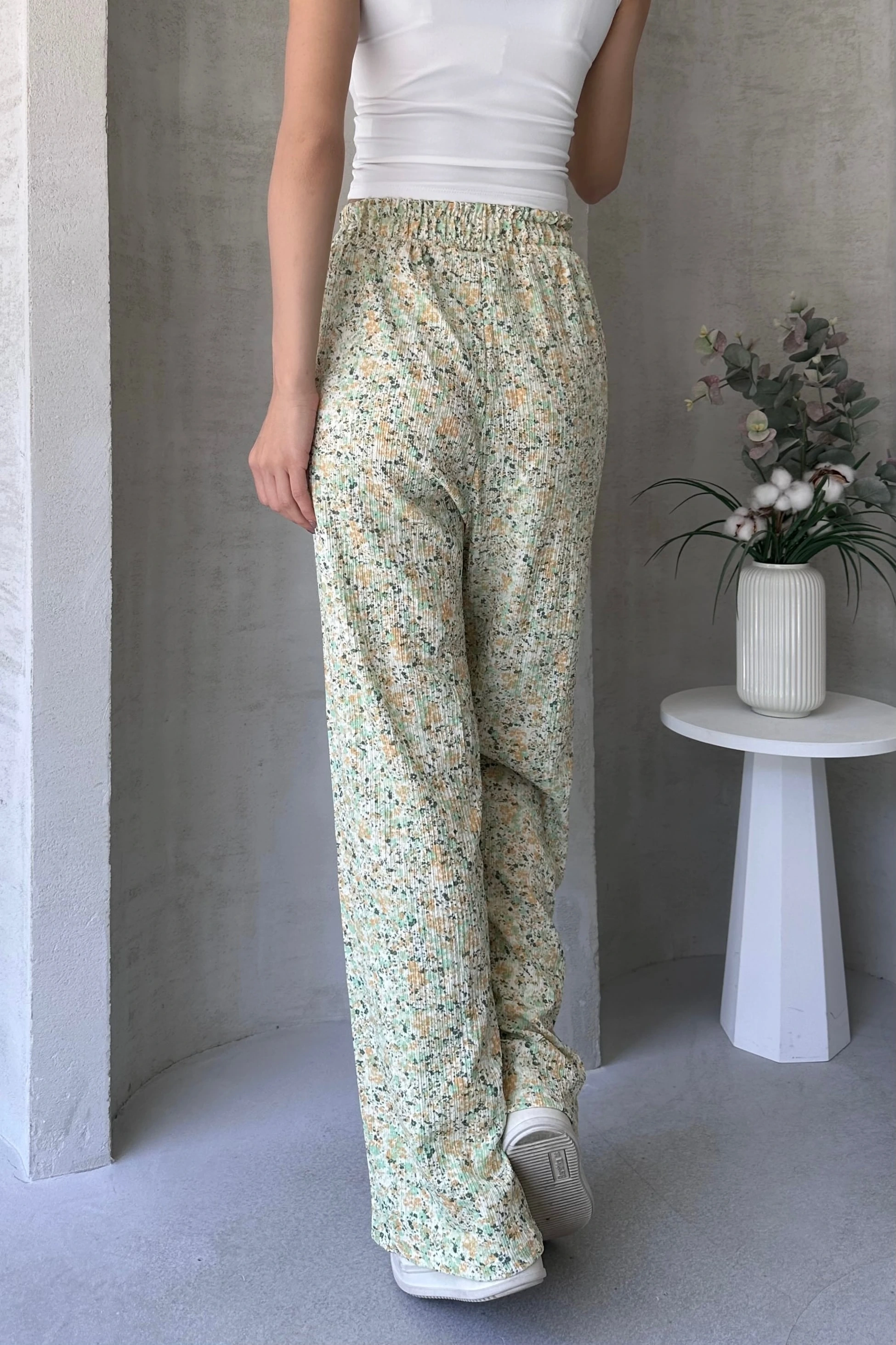 Desenli Beli Lastikli Bürümcük Pantolon