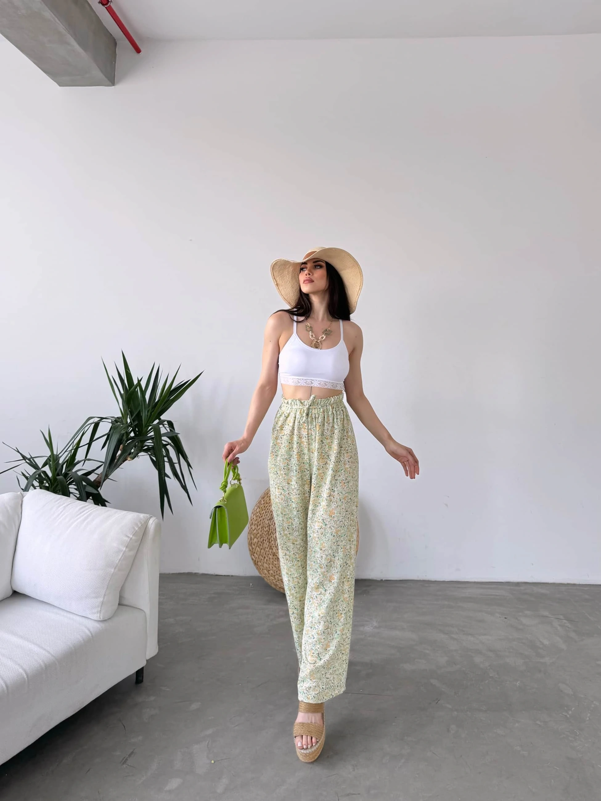 Desenli Beli Lastikli Bürümcük Pantolon