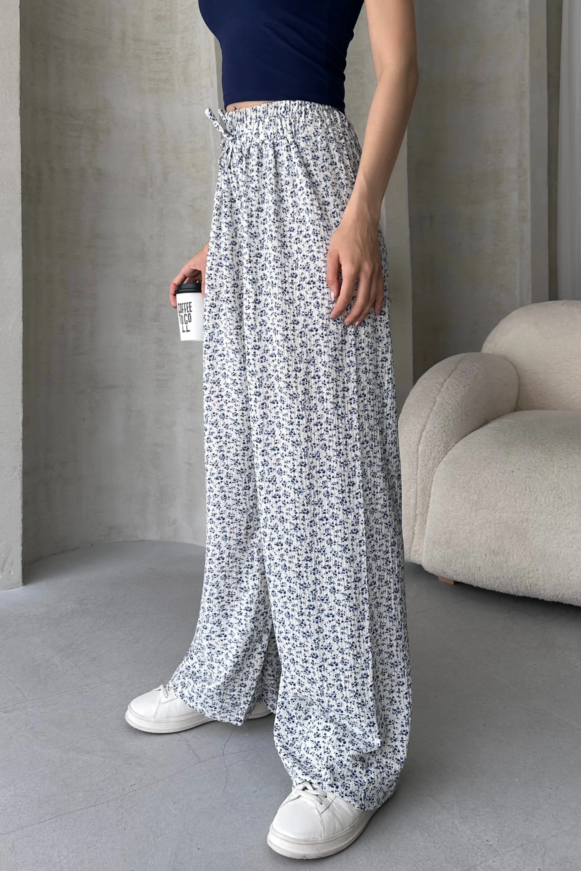 Desenli Beli Lastikli Bürümcük Pantolon