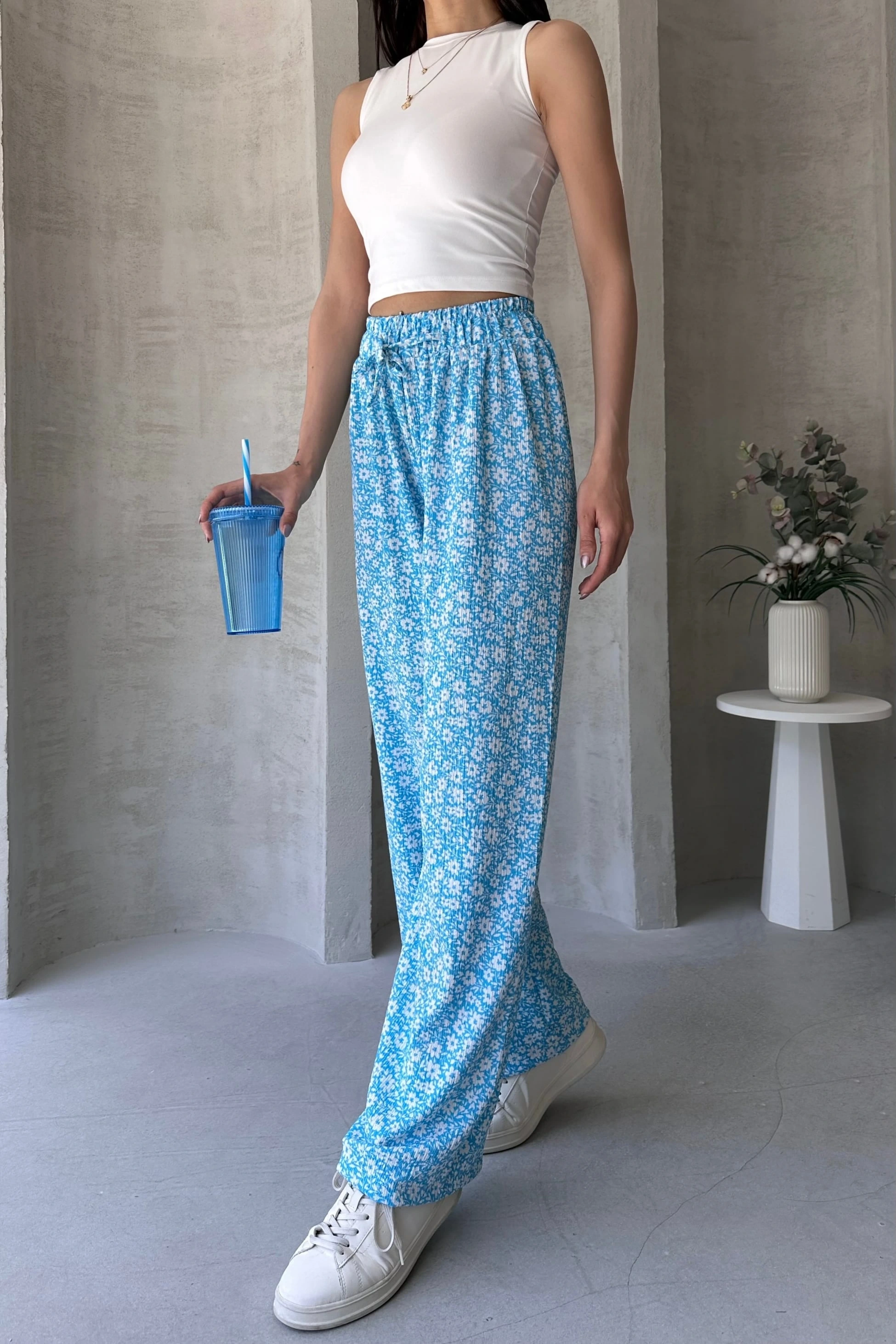 Desenli Beli Lastikli Bürümcük Pantolon