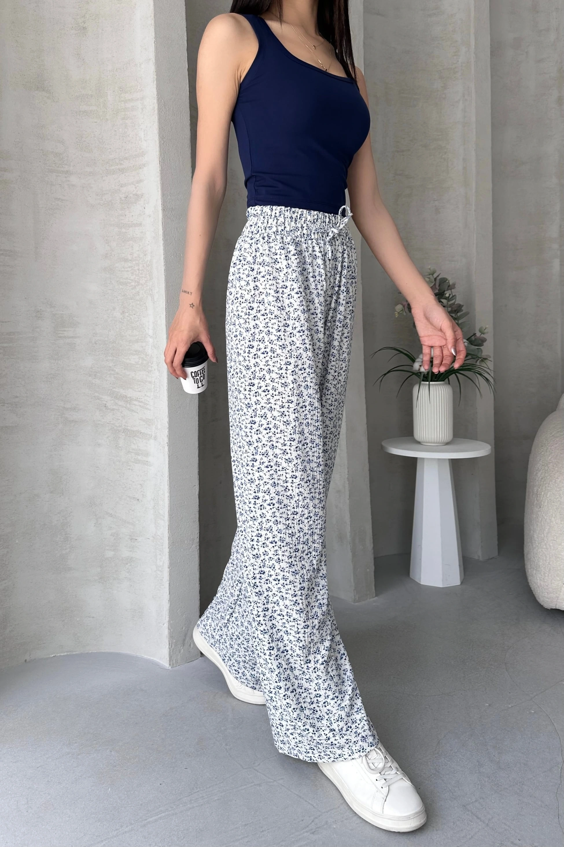 Desenli Beli Lastikli Bürümcük Pantolon