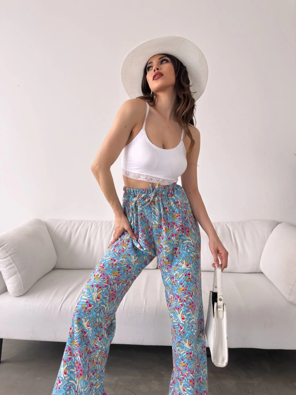 Desenli Beli Lastikli Bürümcük Pantolon