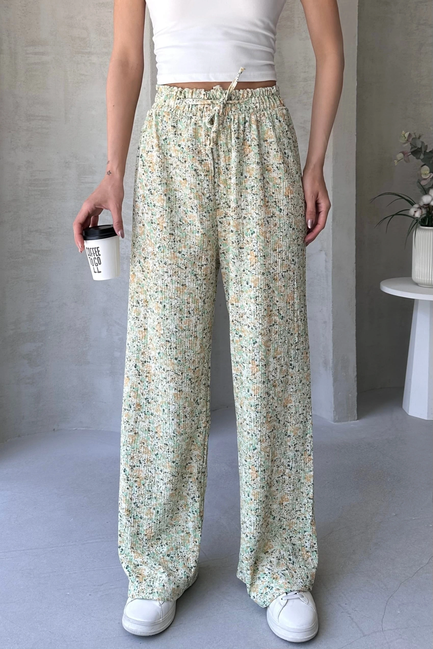 Desenli Beli Lastikli Bürümcük Pantolon