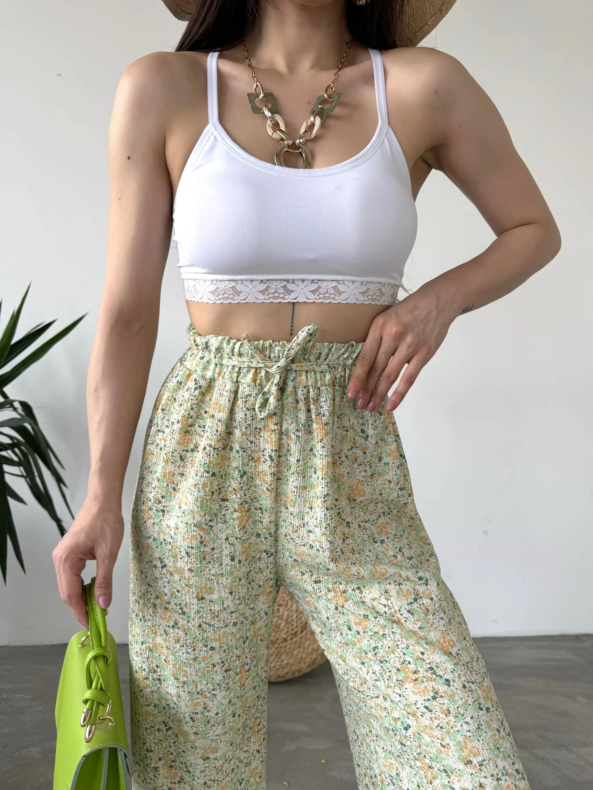 Desenli Beli Lastikli Bürümcük Pantolon