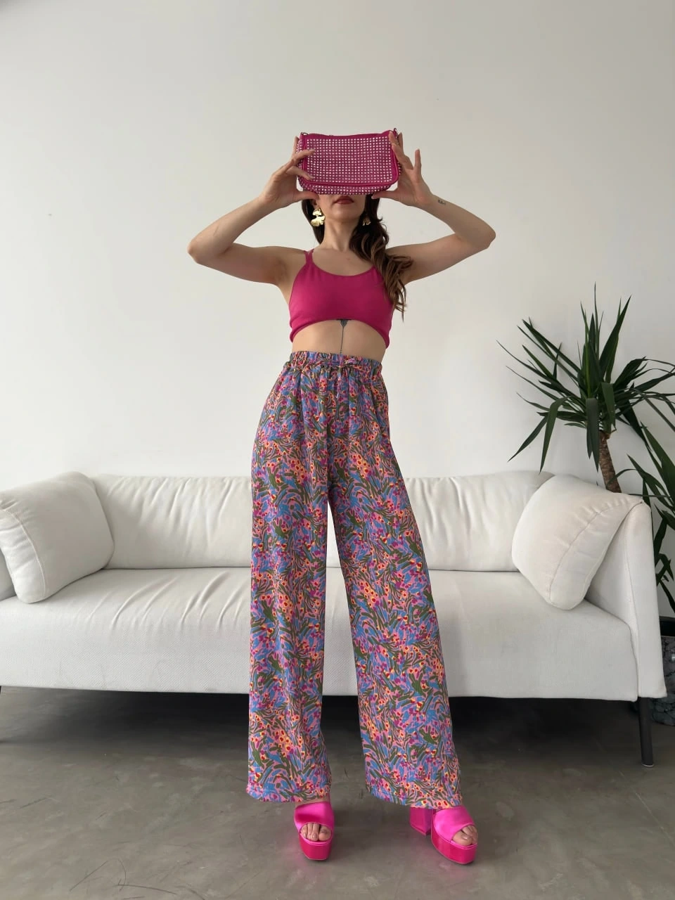 Desenli Beli Lastikli Bürümcük Pantolon