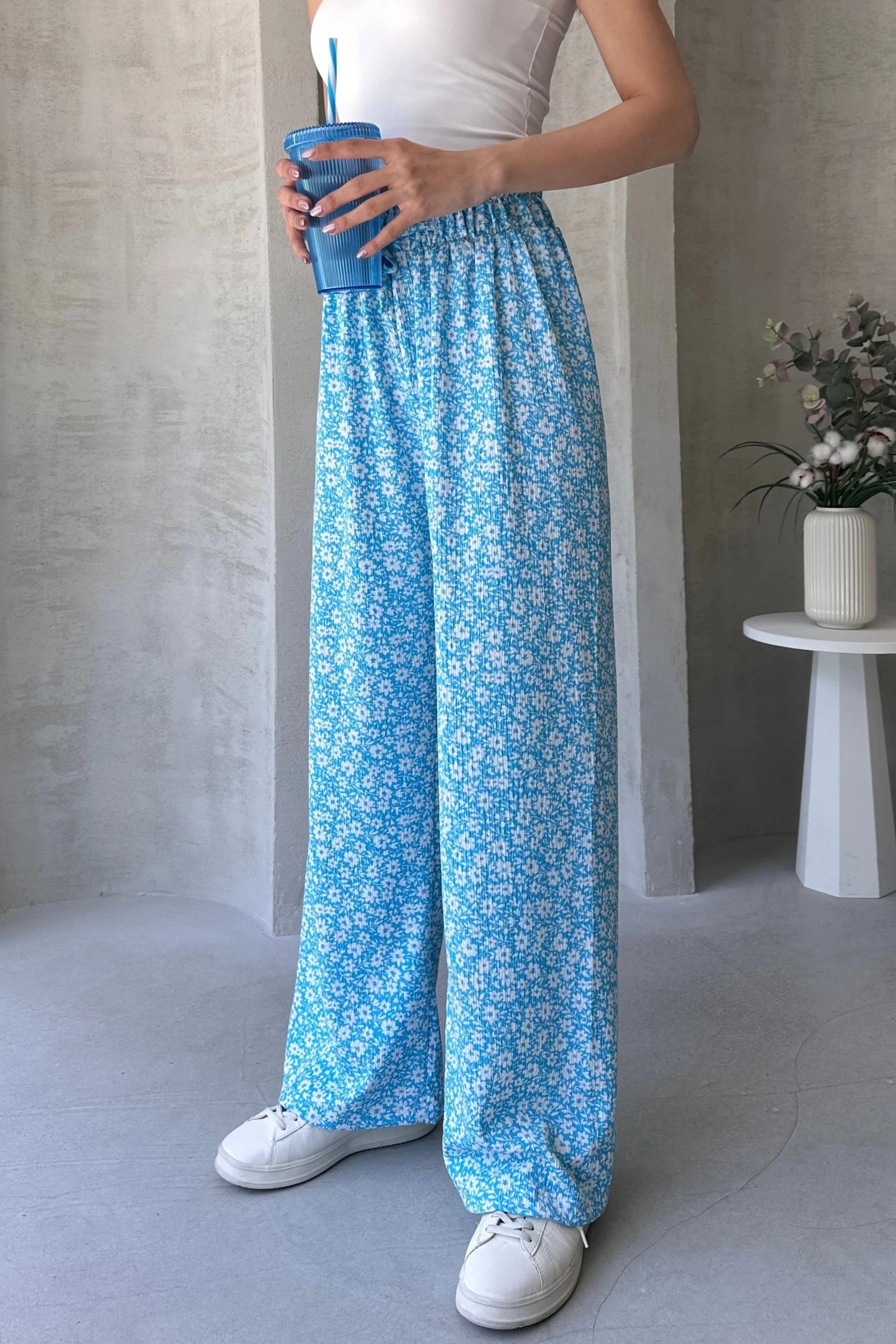 Desenli Beli Lastikli Bürümcük Pantolon