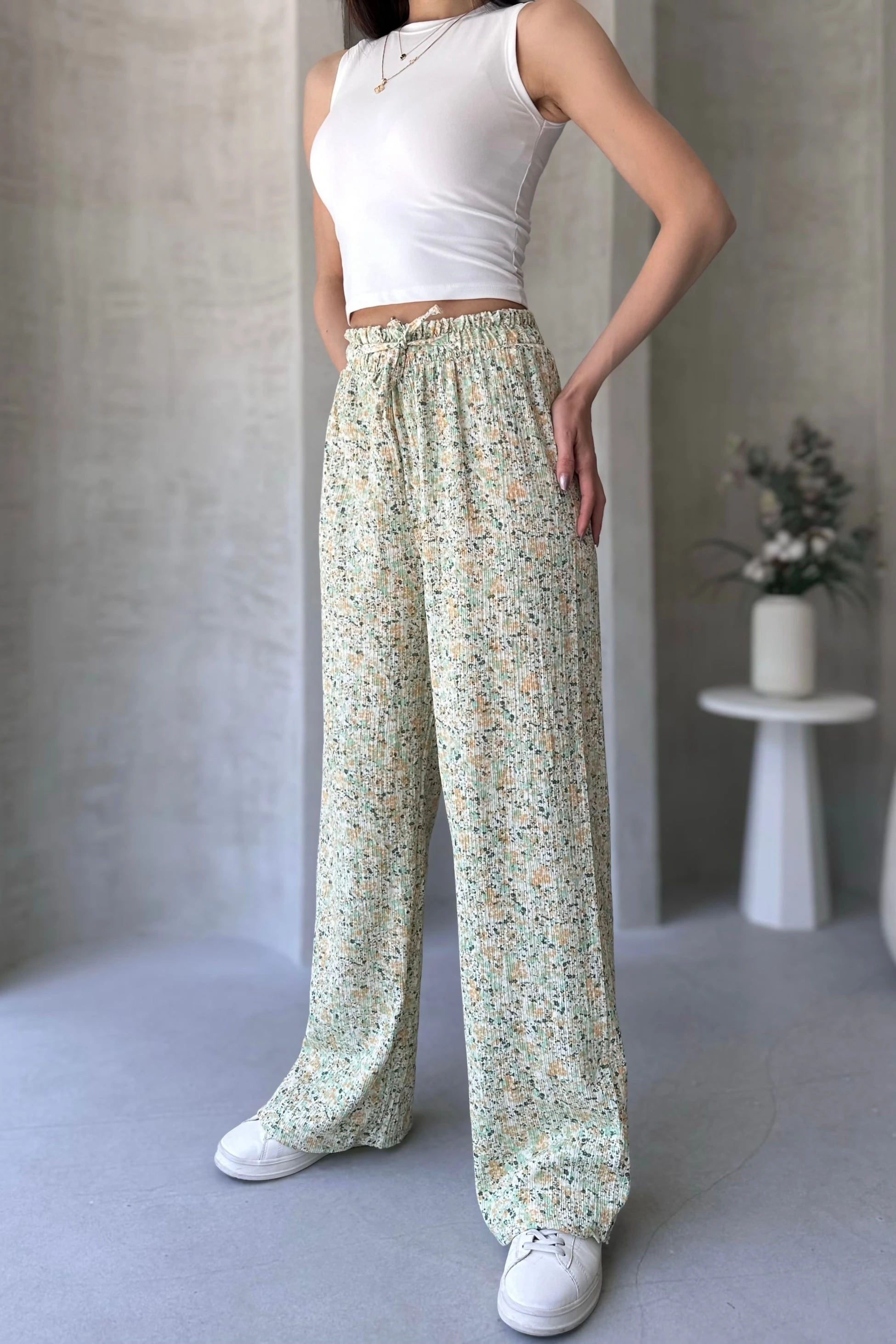 Desenli Beli Lastikli Bürümcük Pantolon