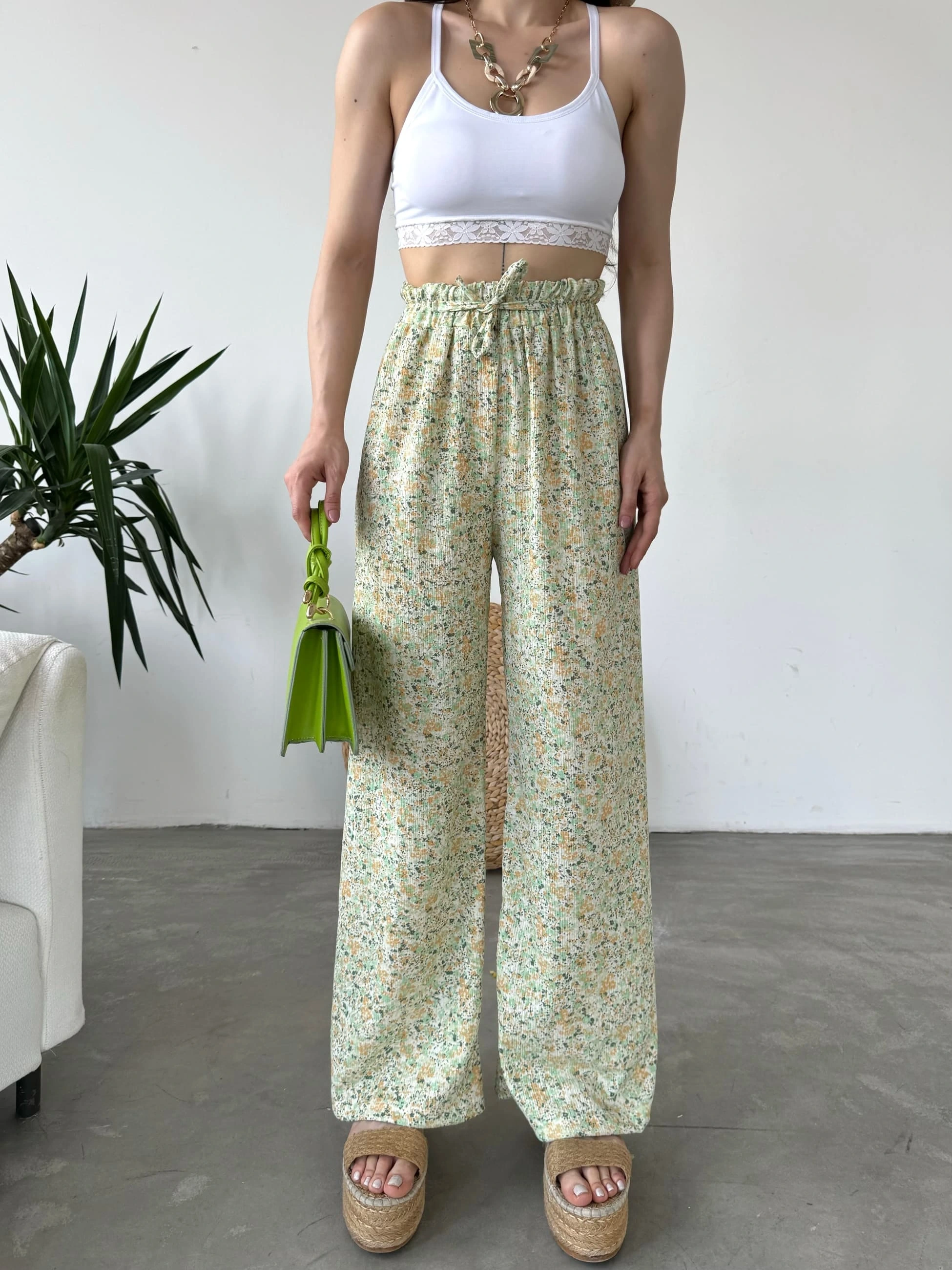 Desenli Beli Lastikli Bürümcük Pantolon