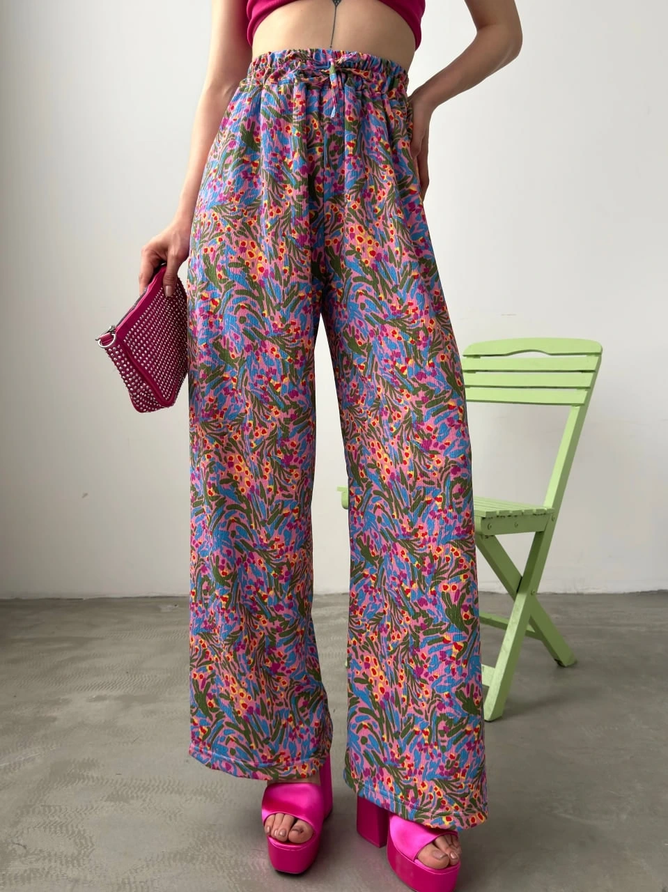 Desenli Beli Lastikli Bürümcük Pantolon