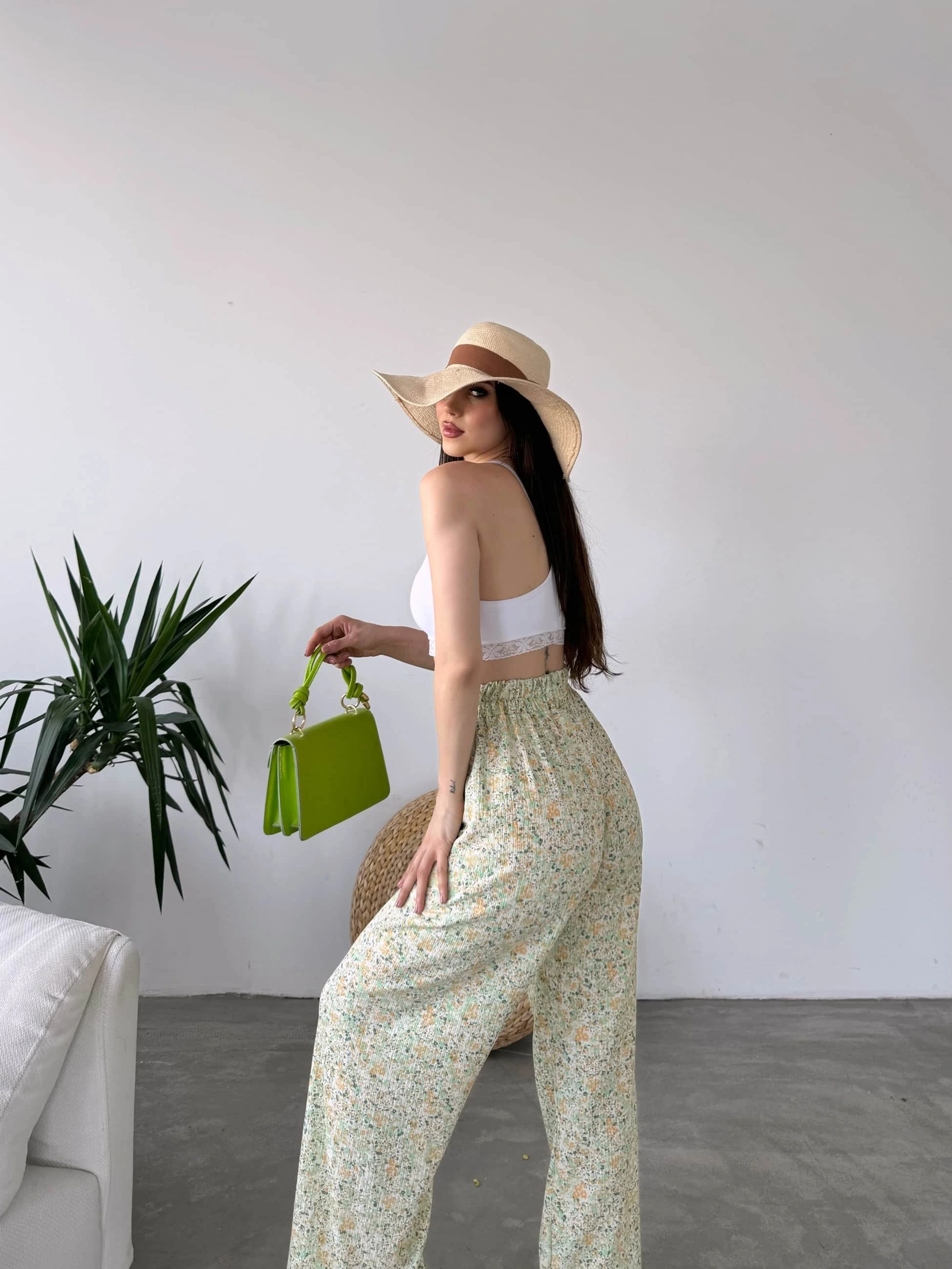 Desenli Beli Lastikli Bürümcük Pantolon