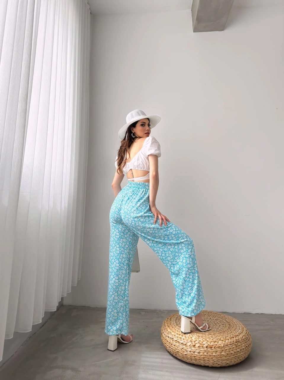 Desenli Beli Lastikli Bürümcük Pantolon