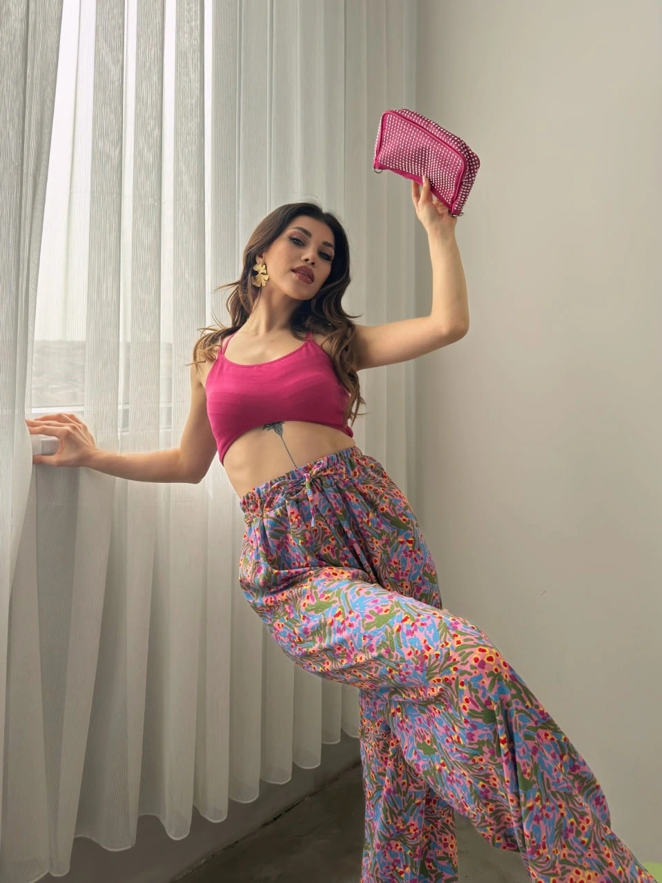 Desenli Beli Lastikli Bürümcük Pantolon