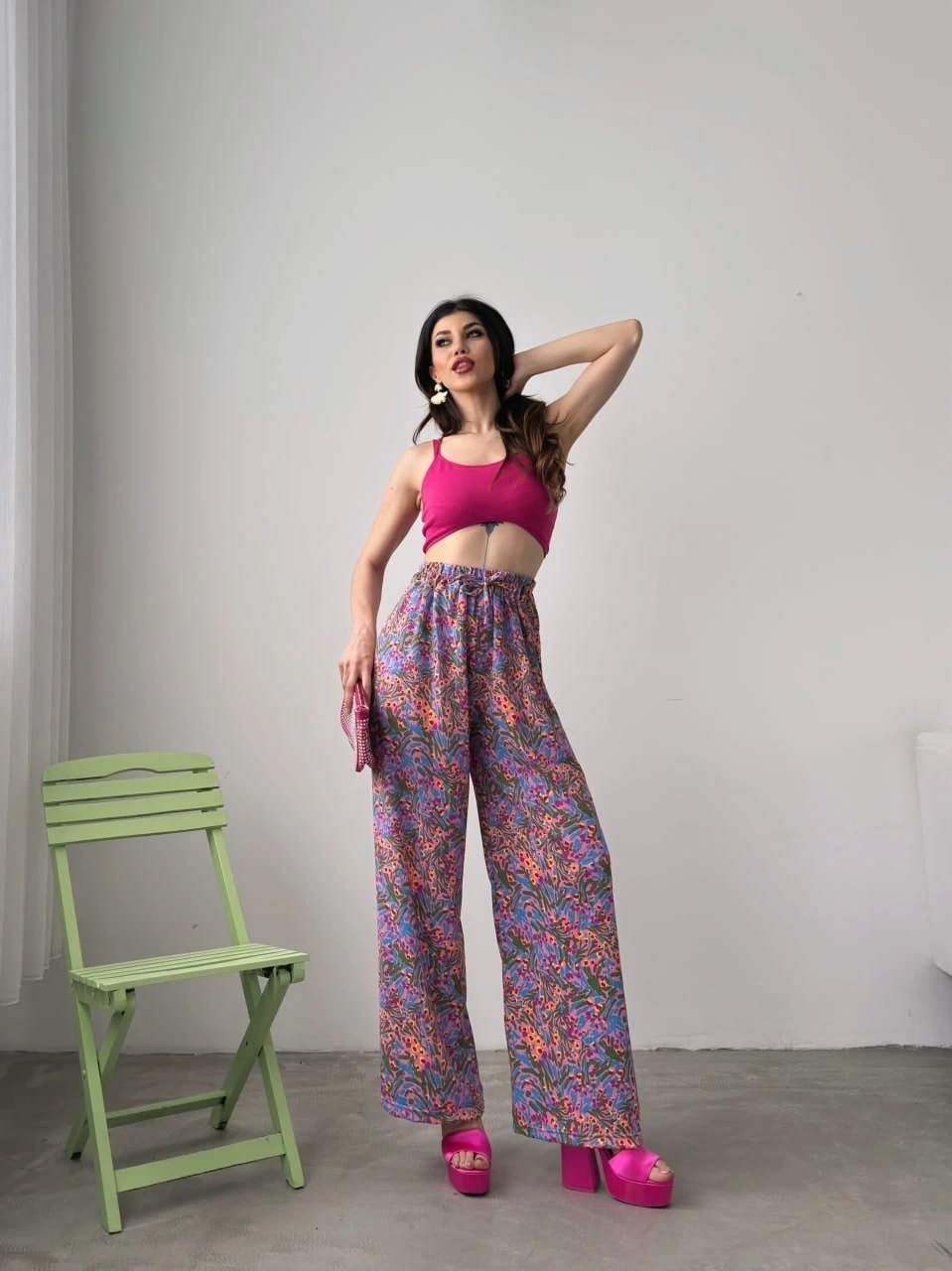 Desenli Beli Lastikli Bürümcük Pantolon