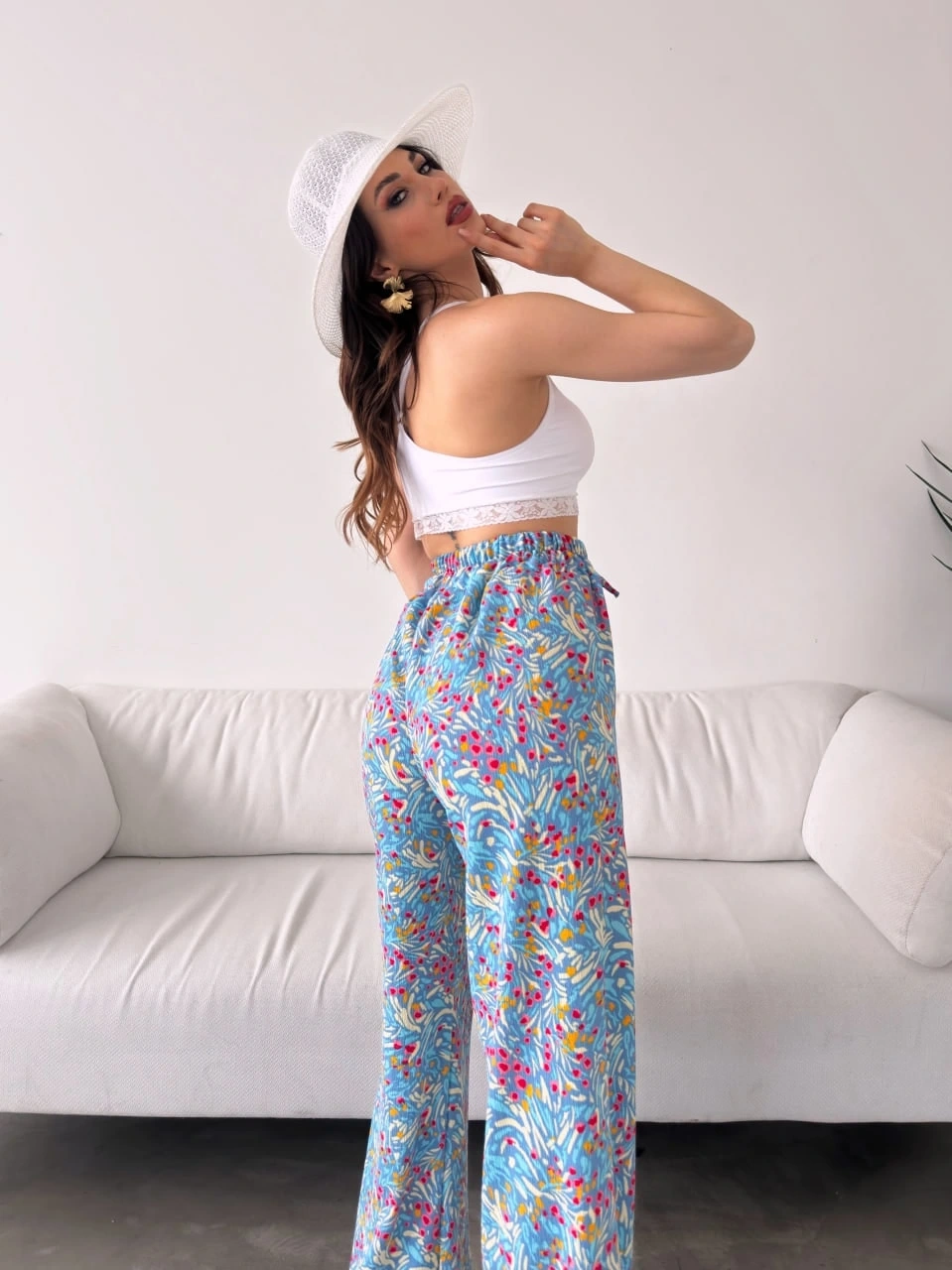 Desenli Beli Lastikli Bürümcük Pantolon