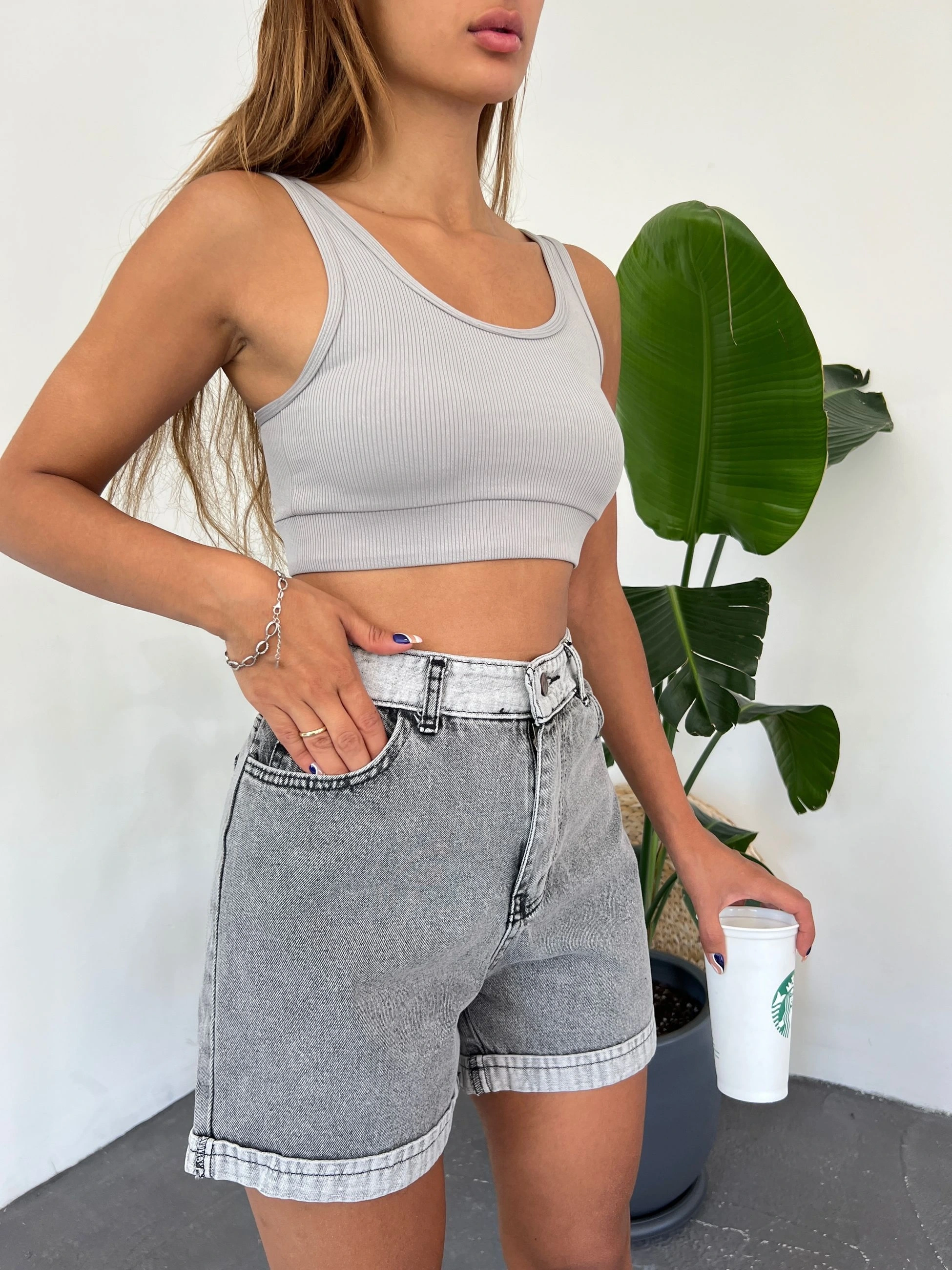 Duble Paça Yıkamalı Denim Şort