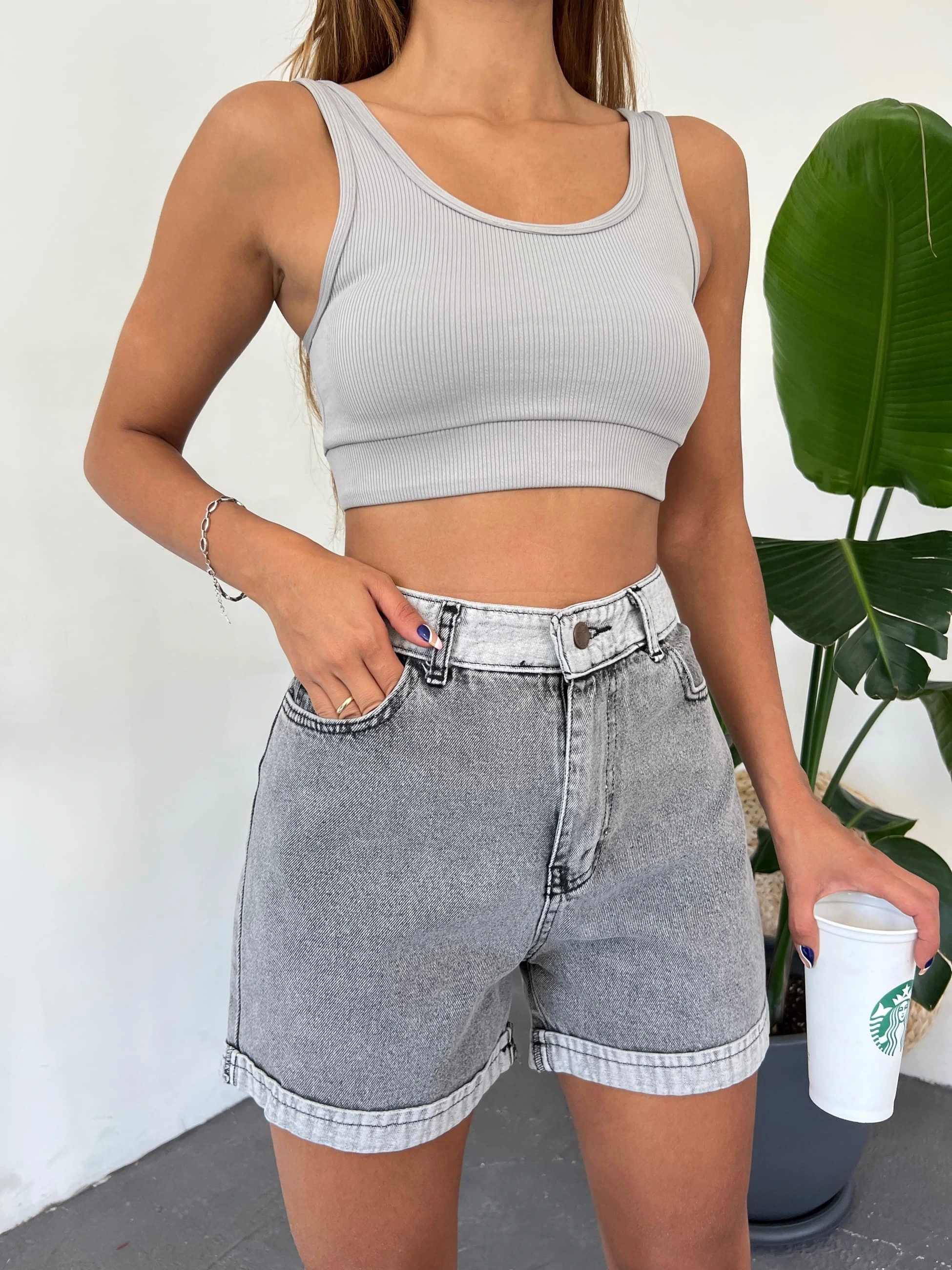 Duble Paça Yıkamalı Denim Şort