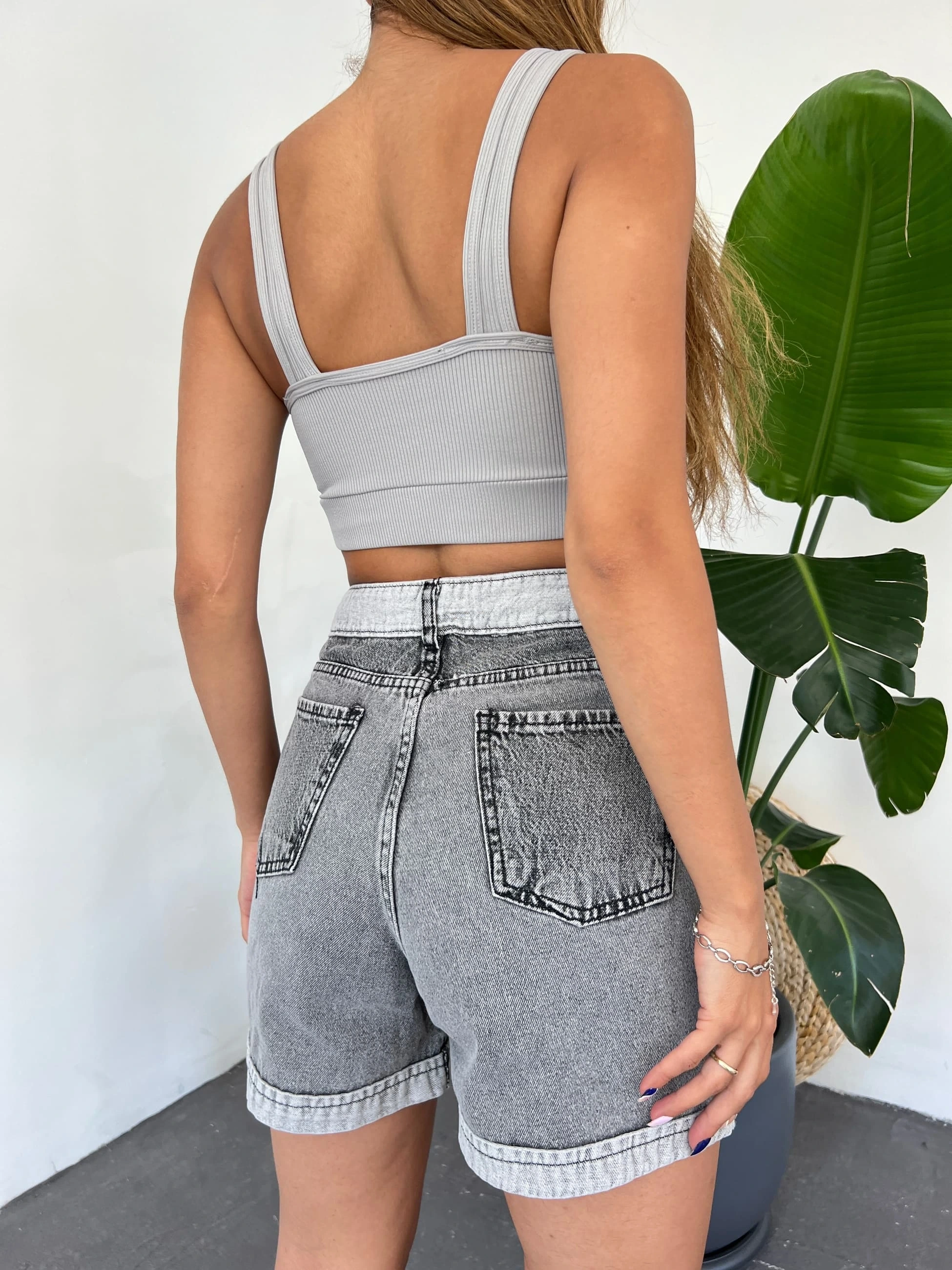 Duble Paça Yıkamalı Denim Şort