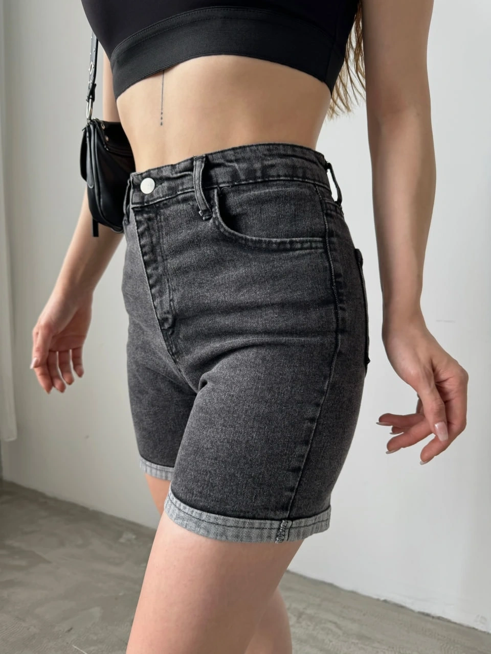 Duble Paça Yıkamalı Denim Şort