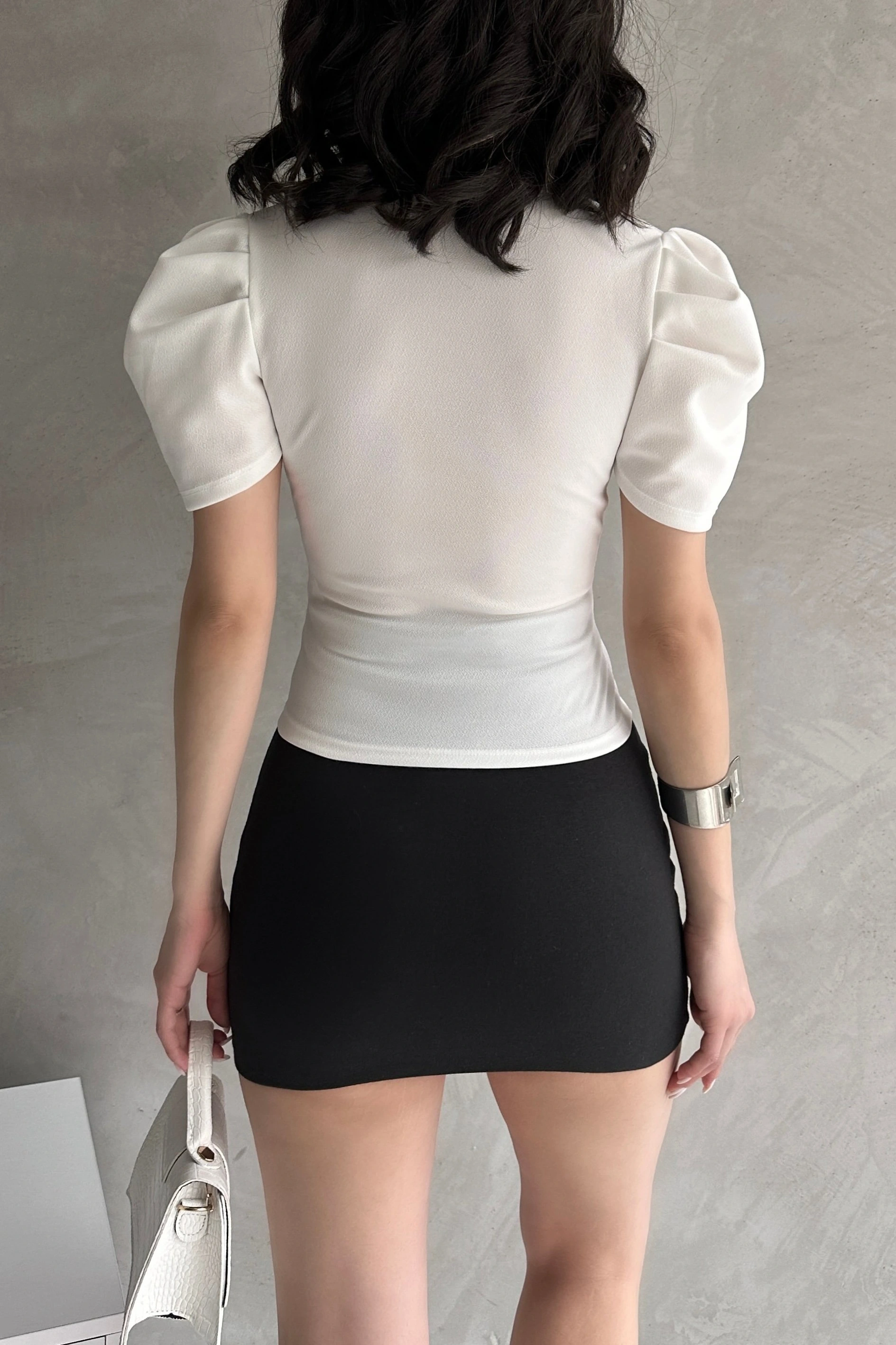 Kruvaze Yaka Karpuz Kol Crep Bluz