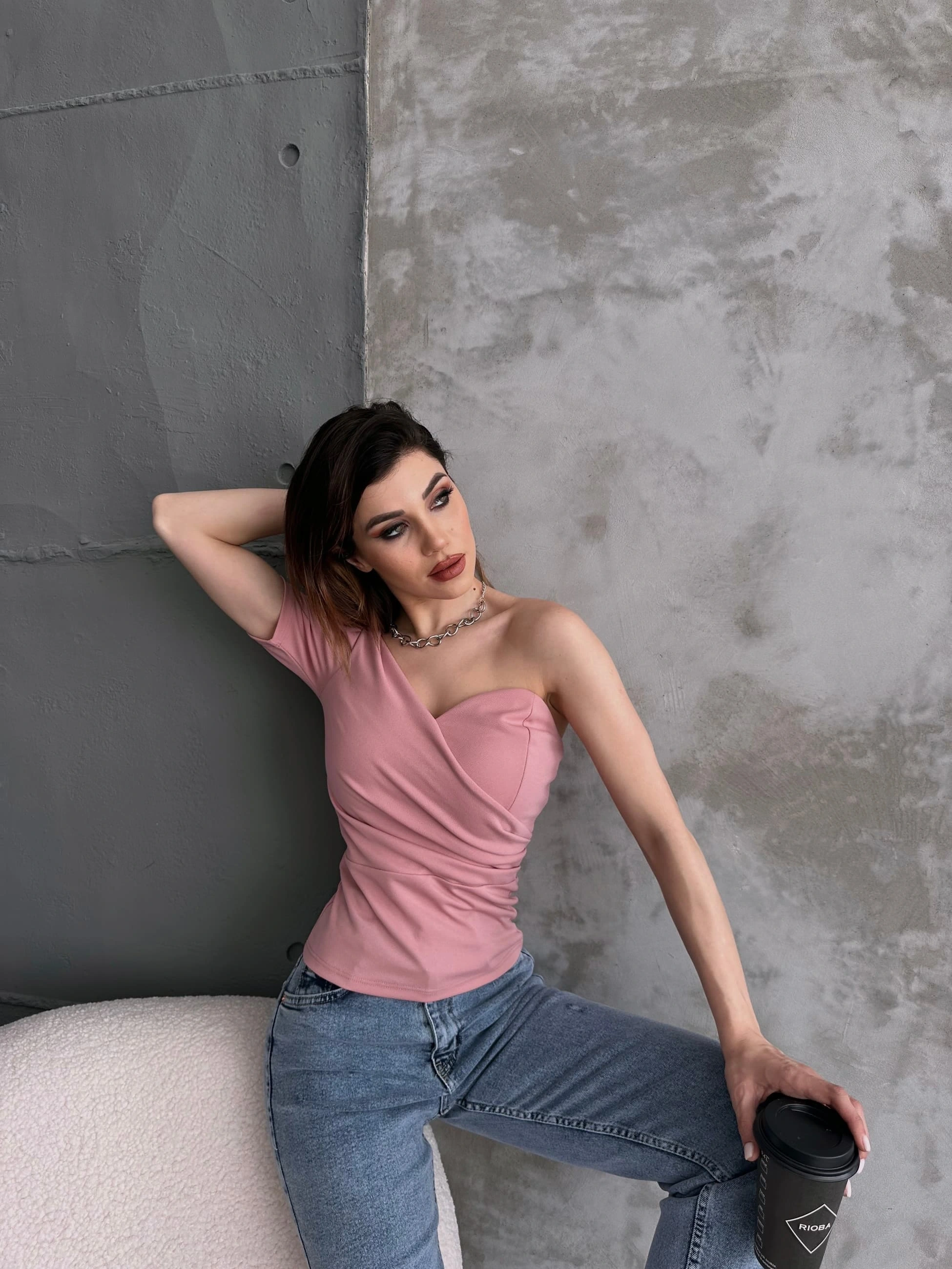 Prenses Kol Tek Omuz Crep Bluz