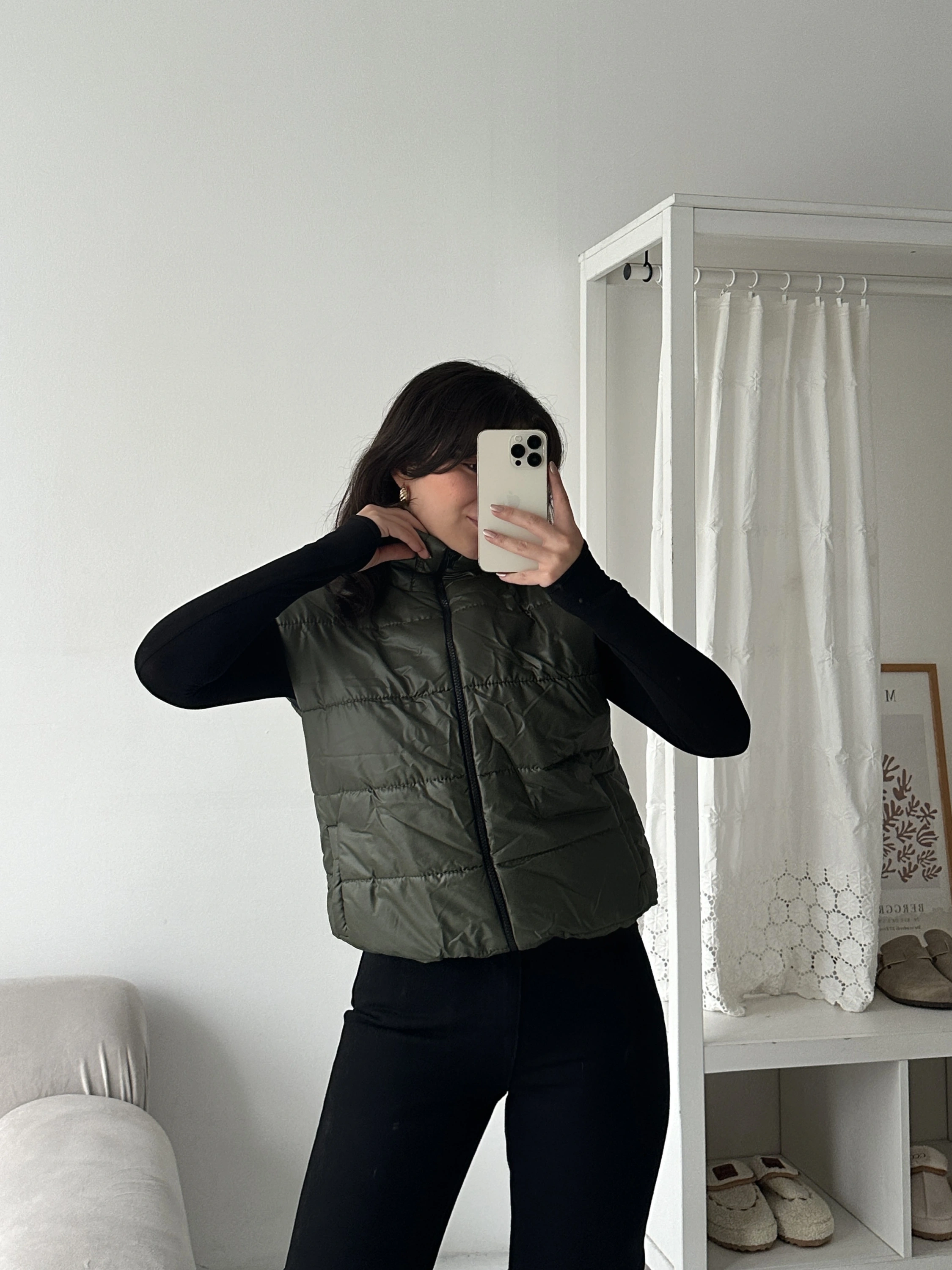 Pullaps Altı Lastikli Çift Cepli Şişme Yelek Haki