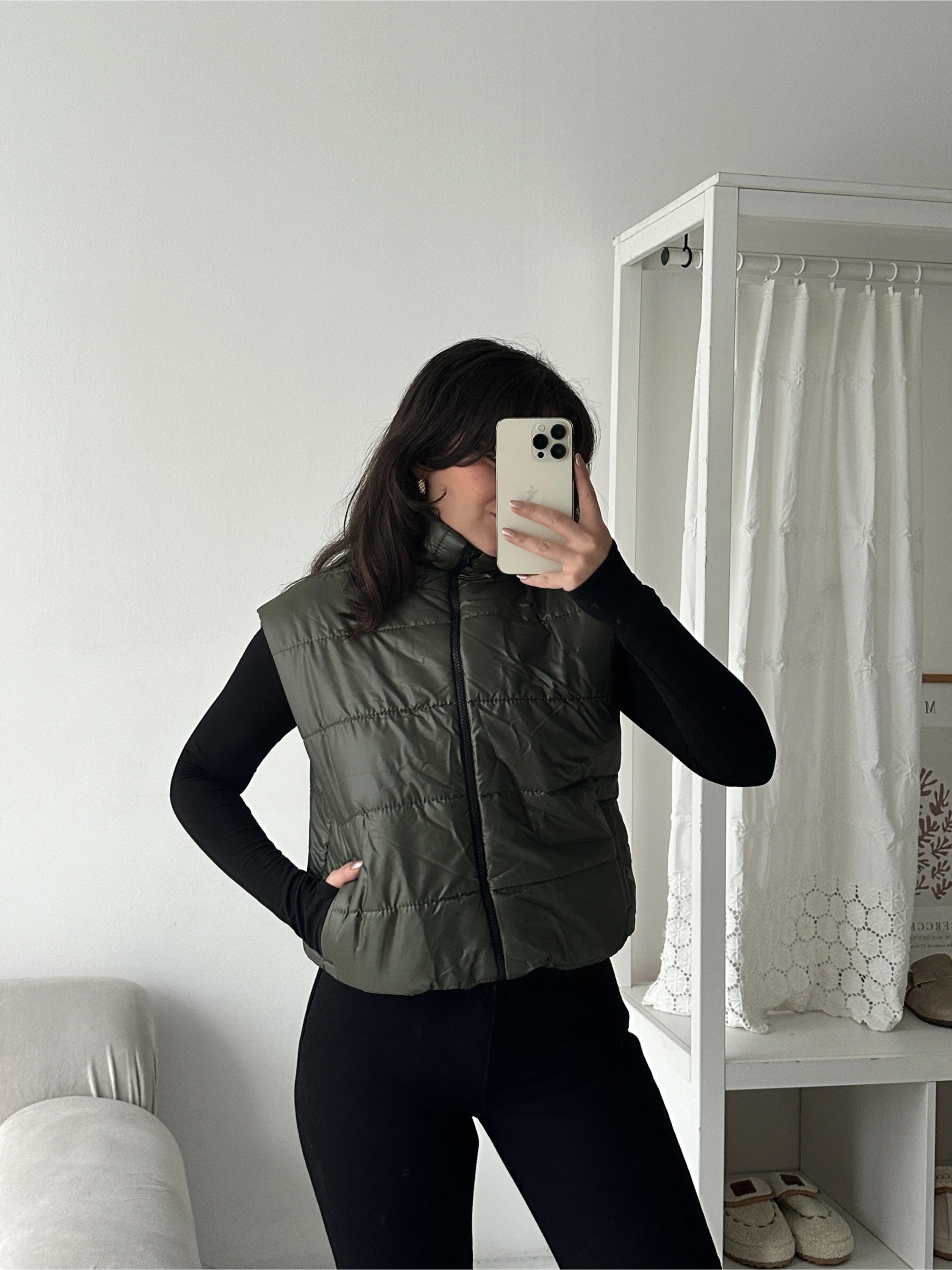 Pullaps Altı Lastikli Çift Cepli Şişme Yelek Haki