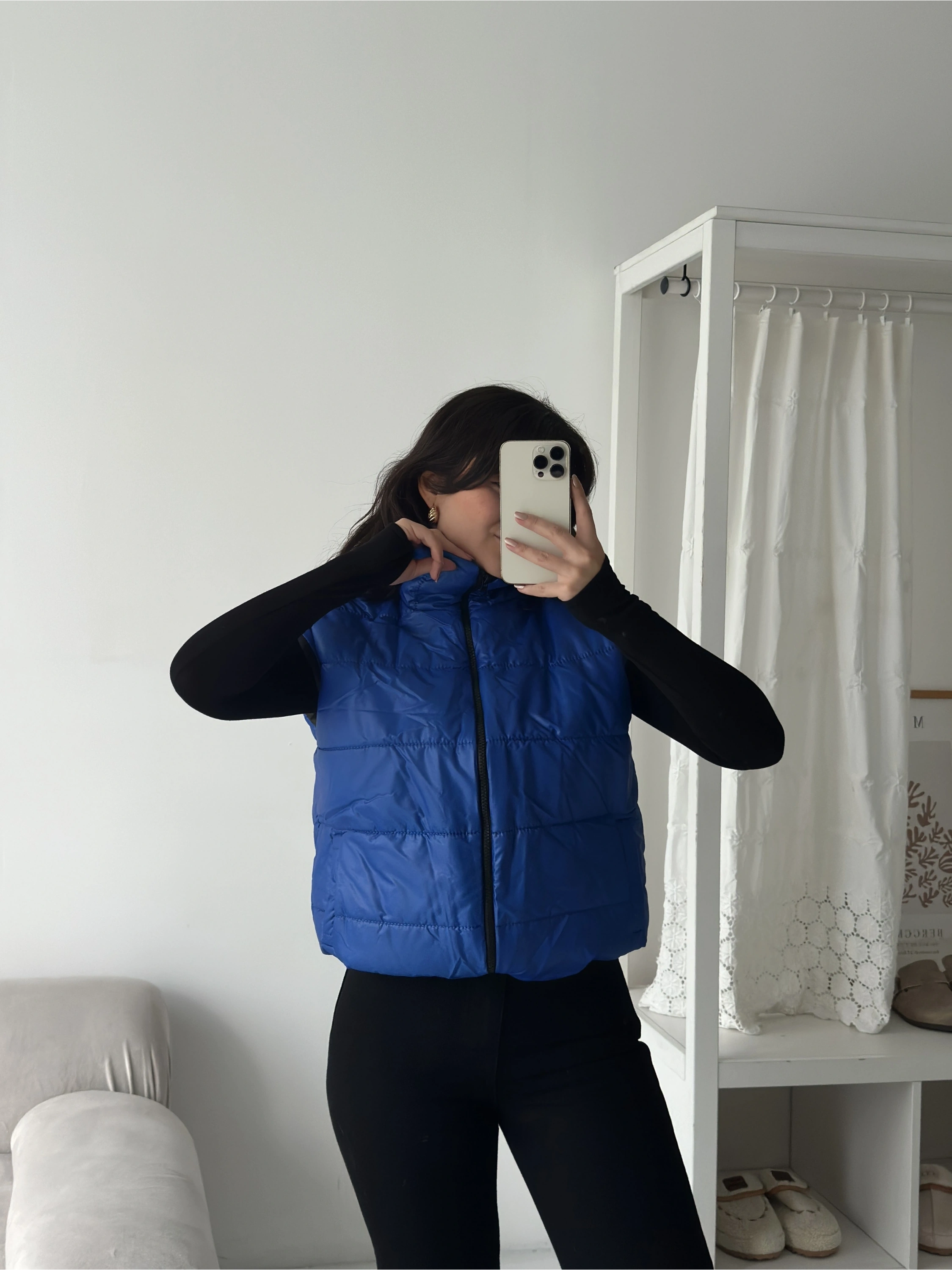 Pullaps Altı Lastikli Çift Cepli Şişme Yelek Mavi