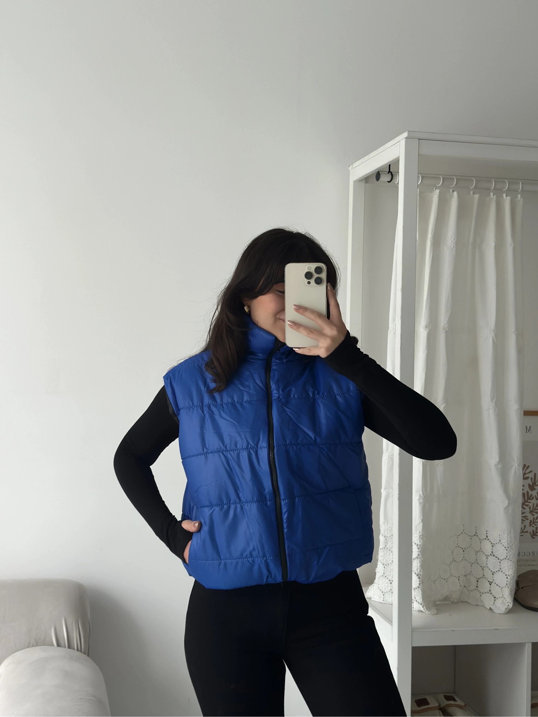 Pullaps Altı Lastikli Çift Cepli Şişme Yelek Mavi