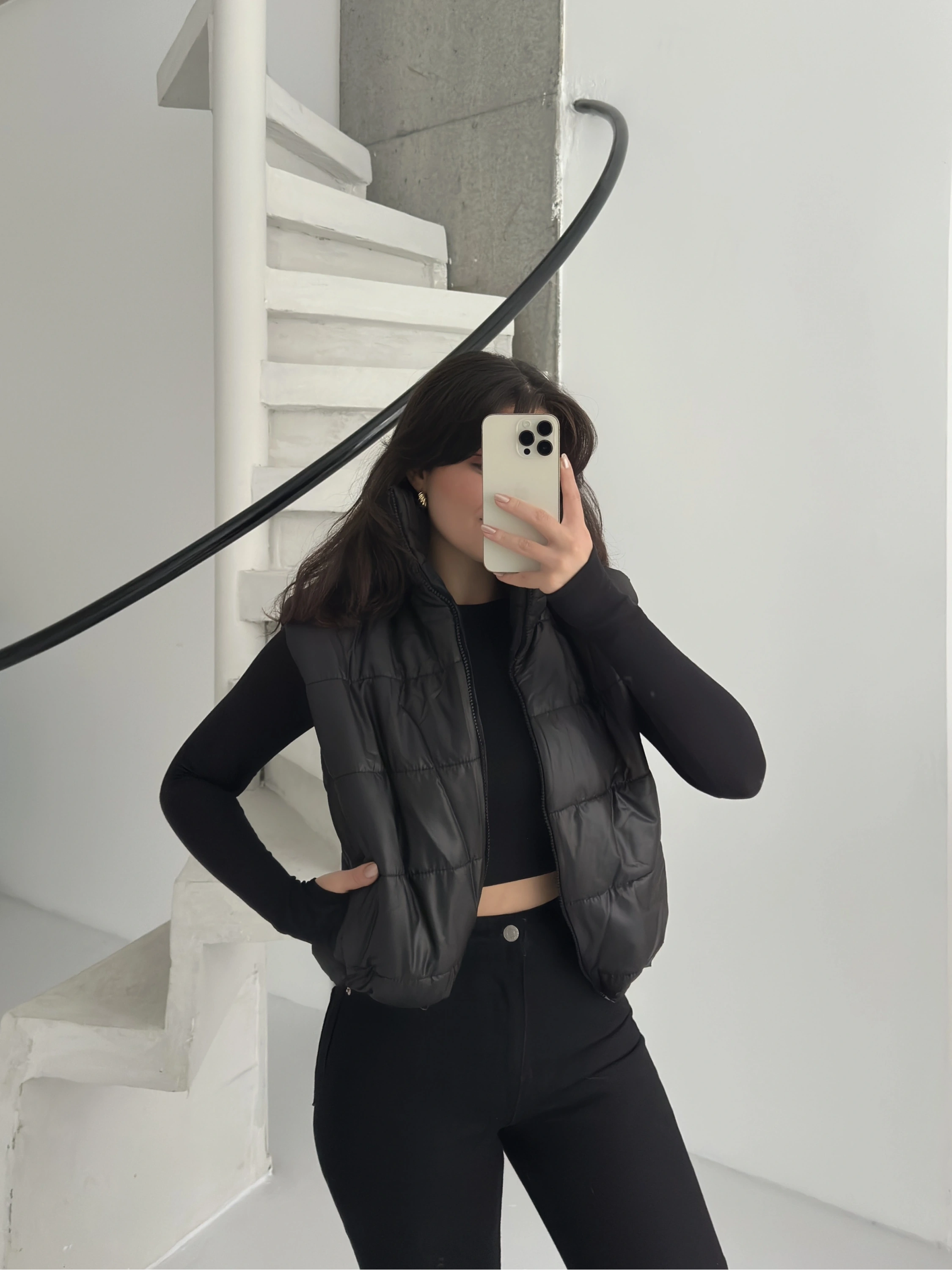 Pullaps Altı Lastikli Çift Cepli Şişme Yelek Siyah