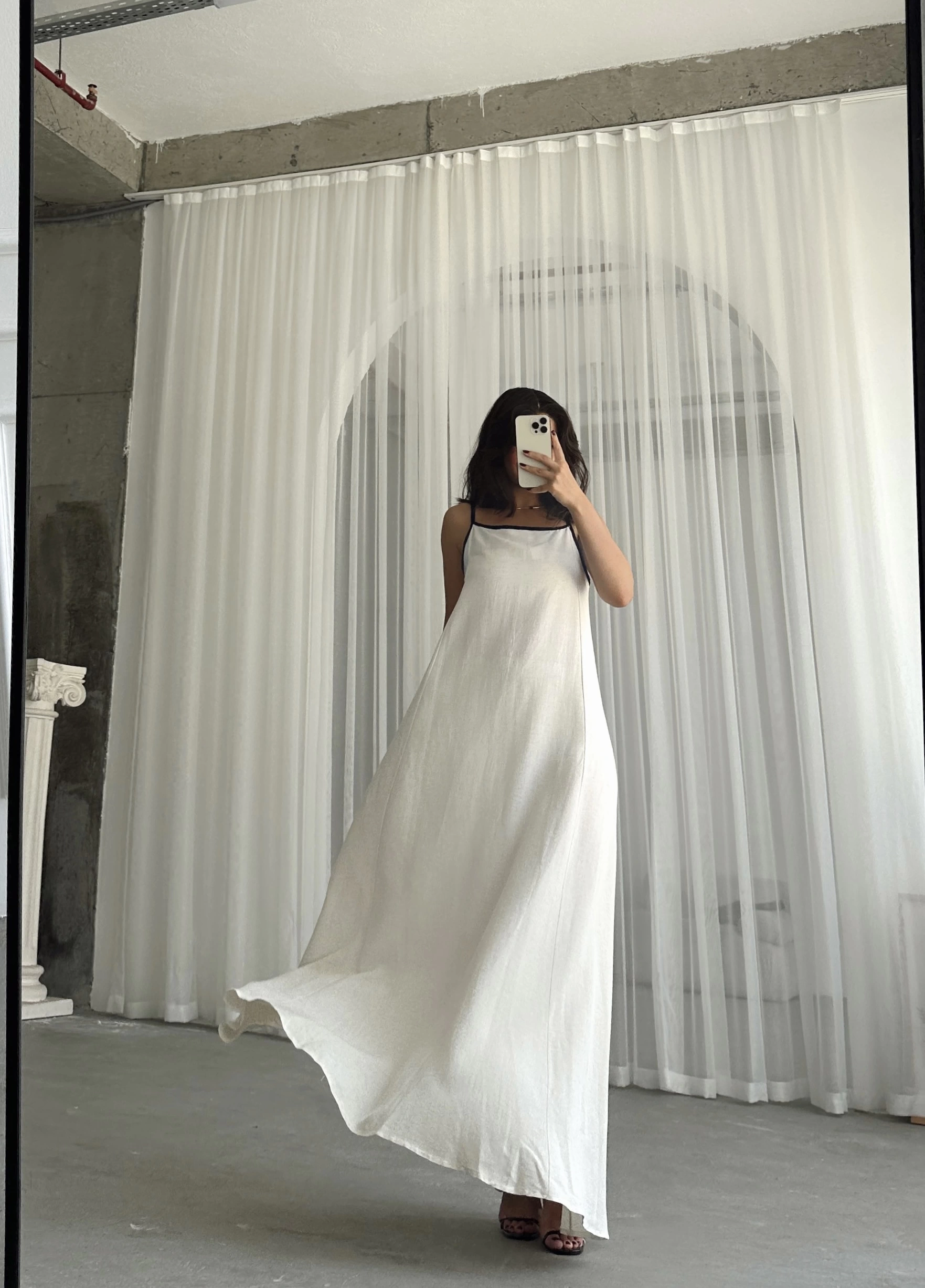 Pullaps Askısı Ayarlanabilir Uzun Keten Elbise