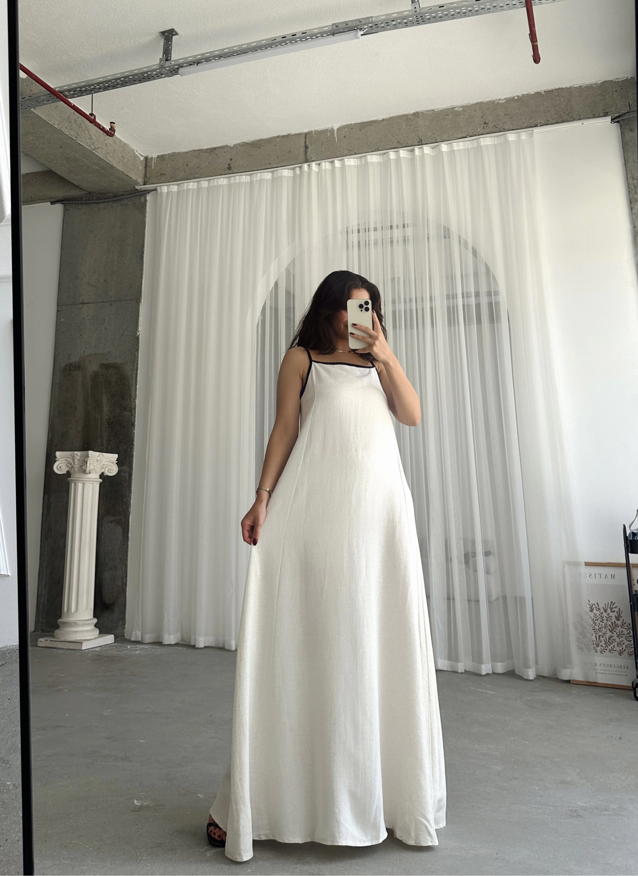 Pullaps Askısı Ayarlanabilir Uzun Keten Elbise