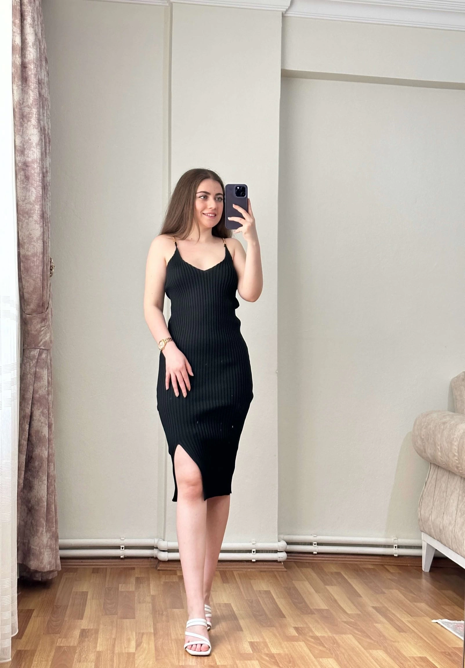 Pullaps Askısı Zincirli Triko Elbise