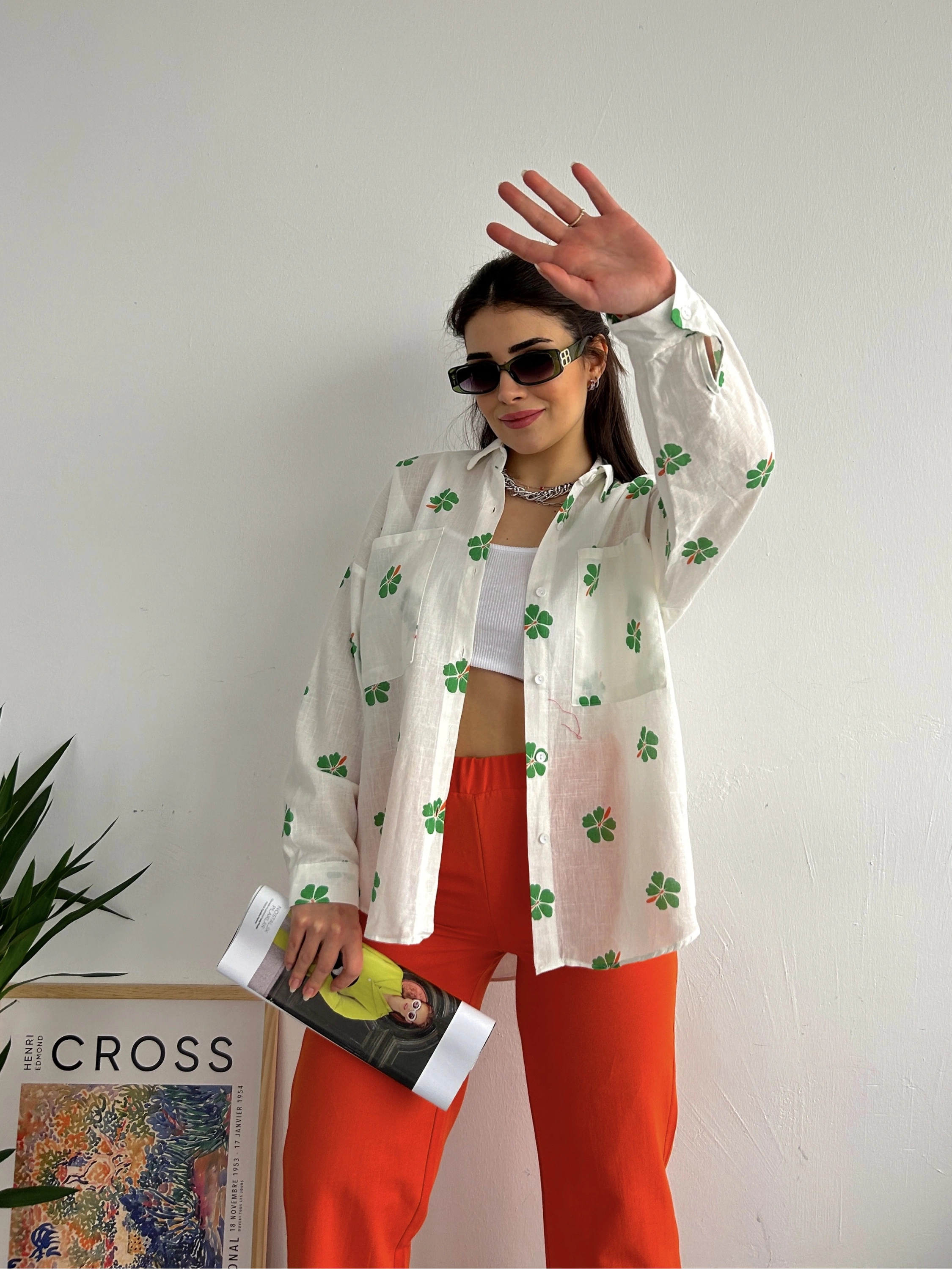 Pullaps Baskılı Keten Gömlek