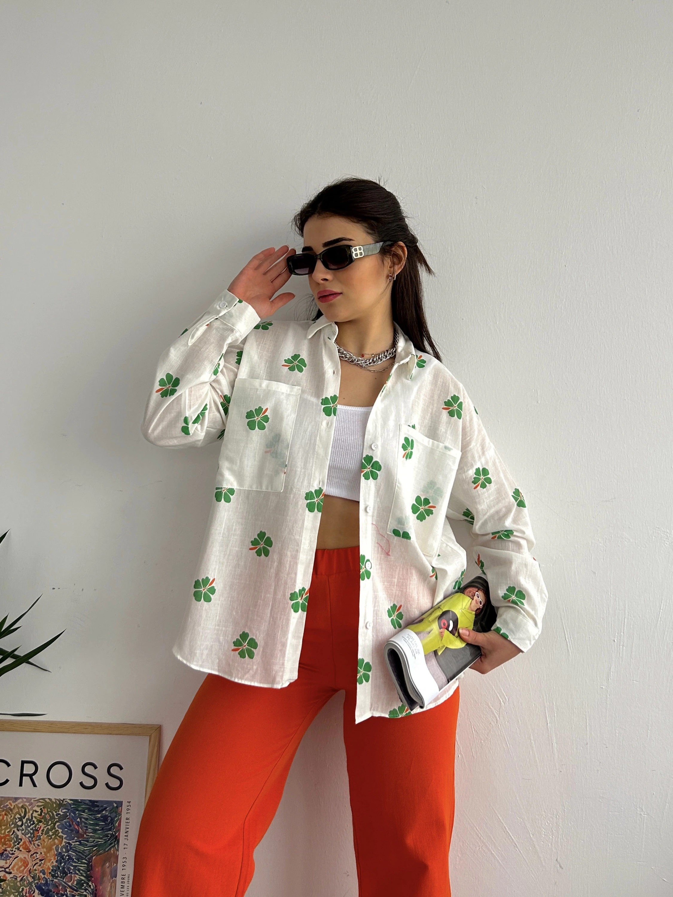 Pullaps Baskılı Keten Gömlek