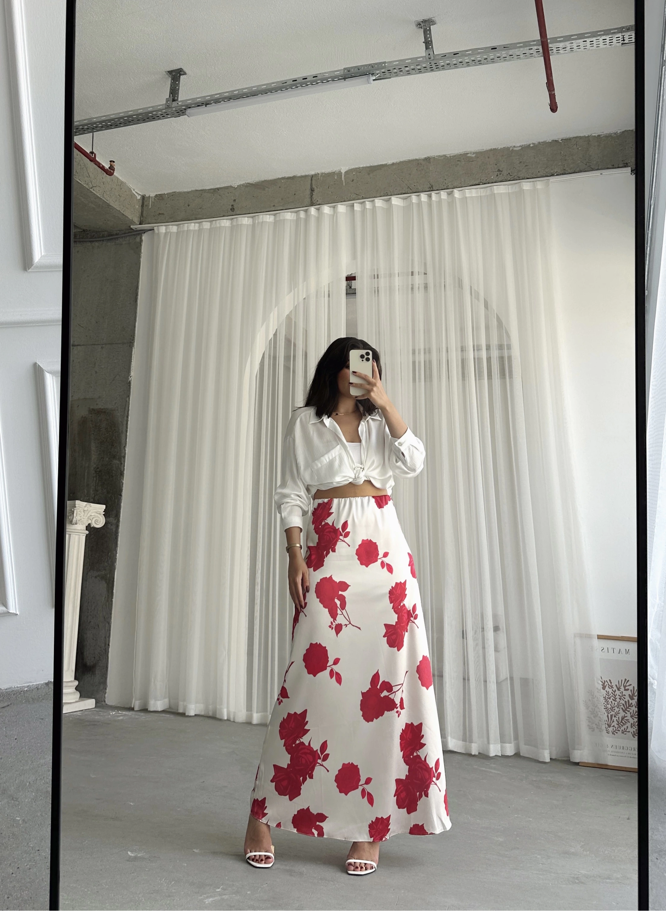 Pullaps Beli Lastikli Maxi Boy Uzun Saten Etek Gül Desenli