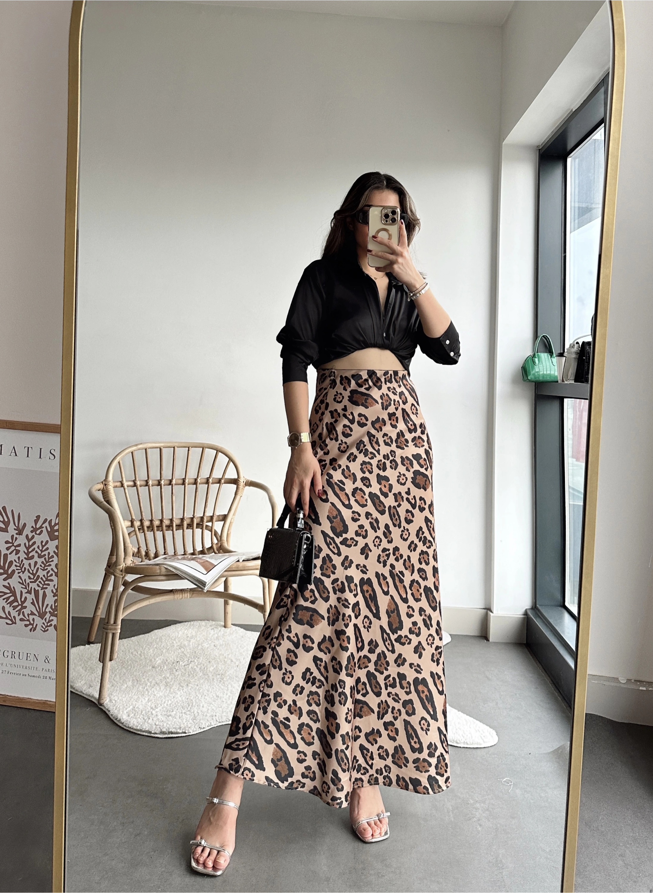 Pullaps Beli Lastikli Maxi Boy Uzun Saten Etek Leopar