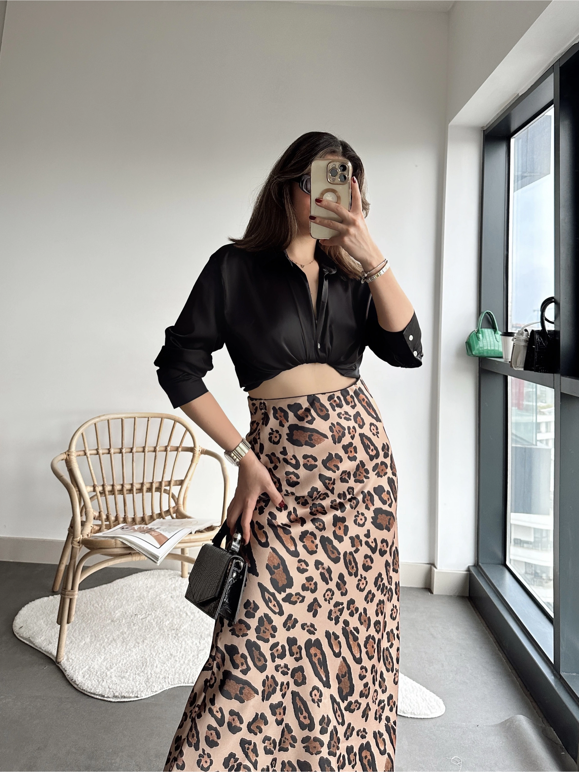 Pullaps Beli Lastikli Maxi Boy Uzun Saten Etek Leopar