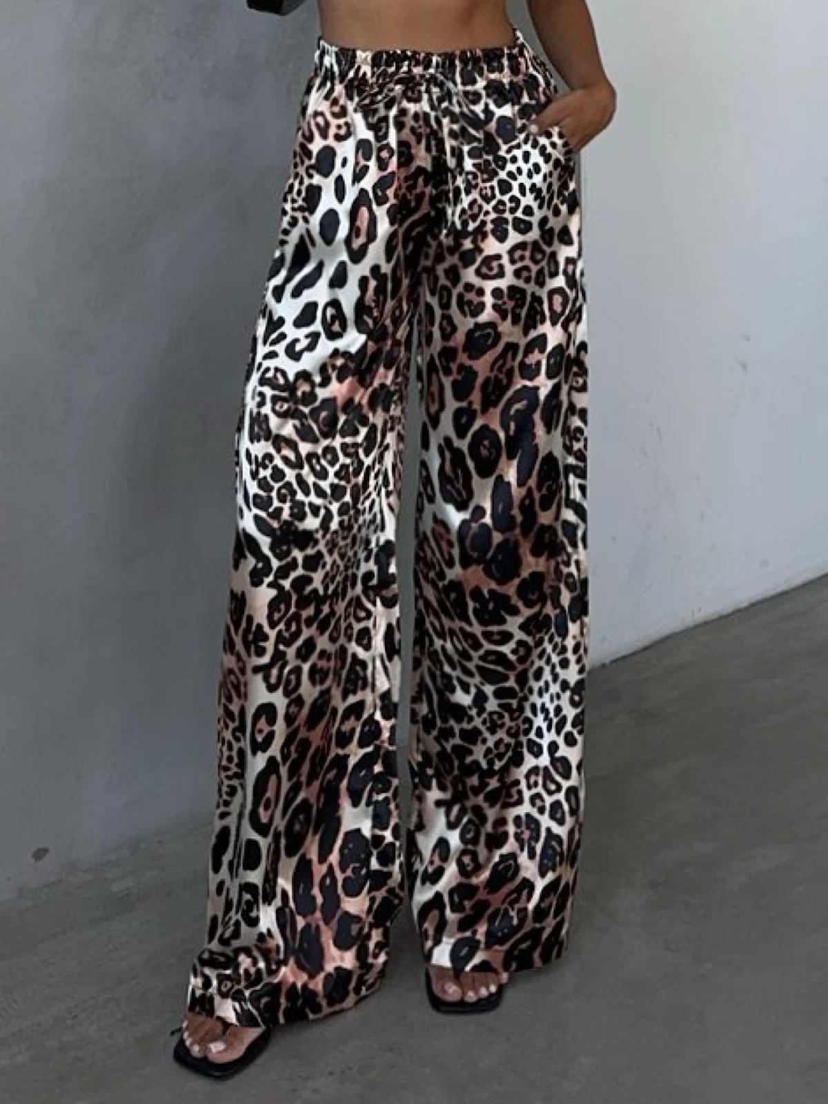 Pullaps Beli Lastikli Saten Palazzo Pantolon Leopar